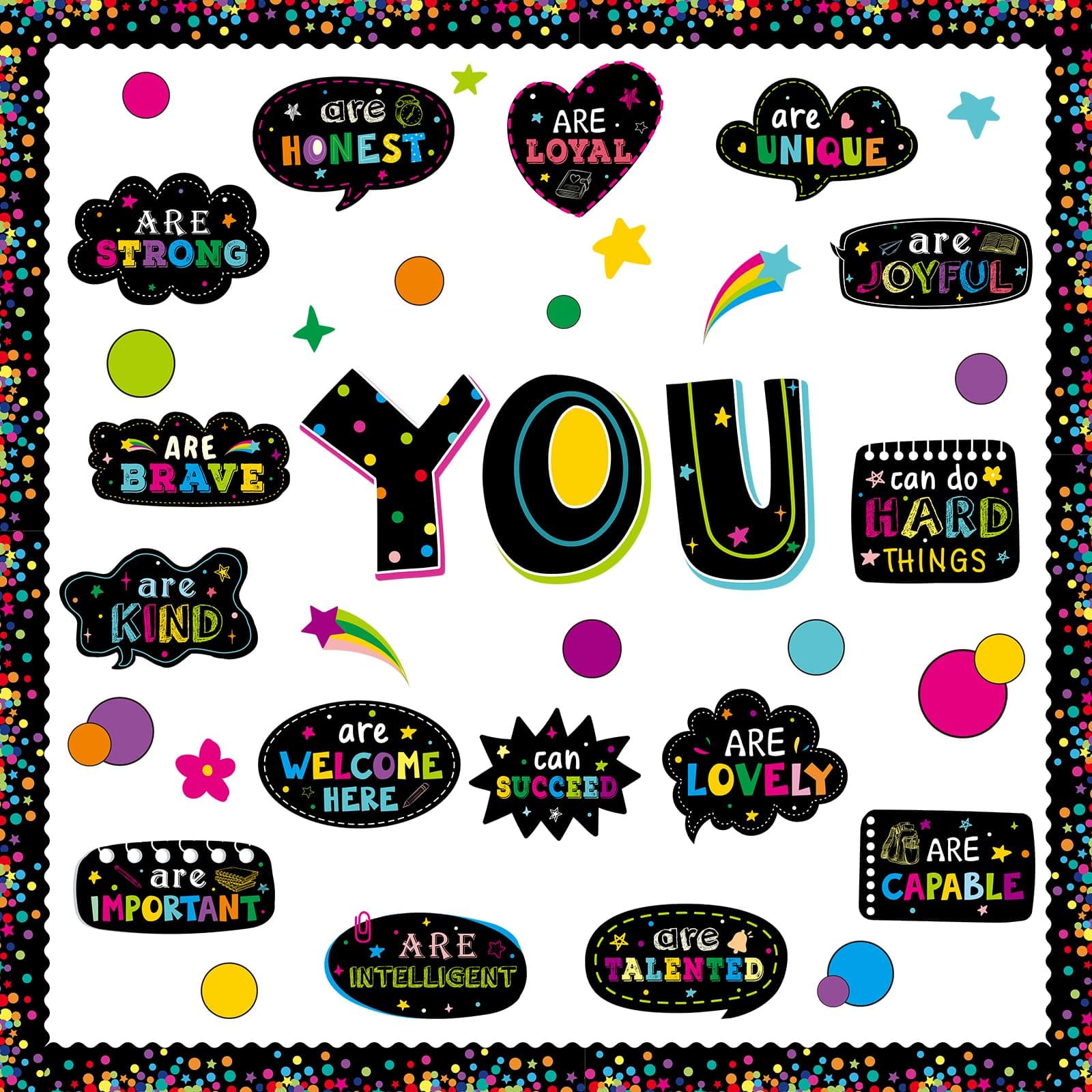 48 Pcs Classroom Bulletin Board Decorations Set Motivational Positive Sayings Paper Cutouts Inspirational Posters Classroom Wall Decor for Kids Student Teacher School Office Home Kindergarten Supplies