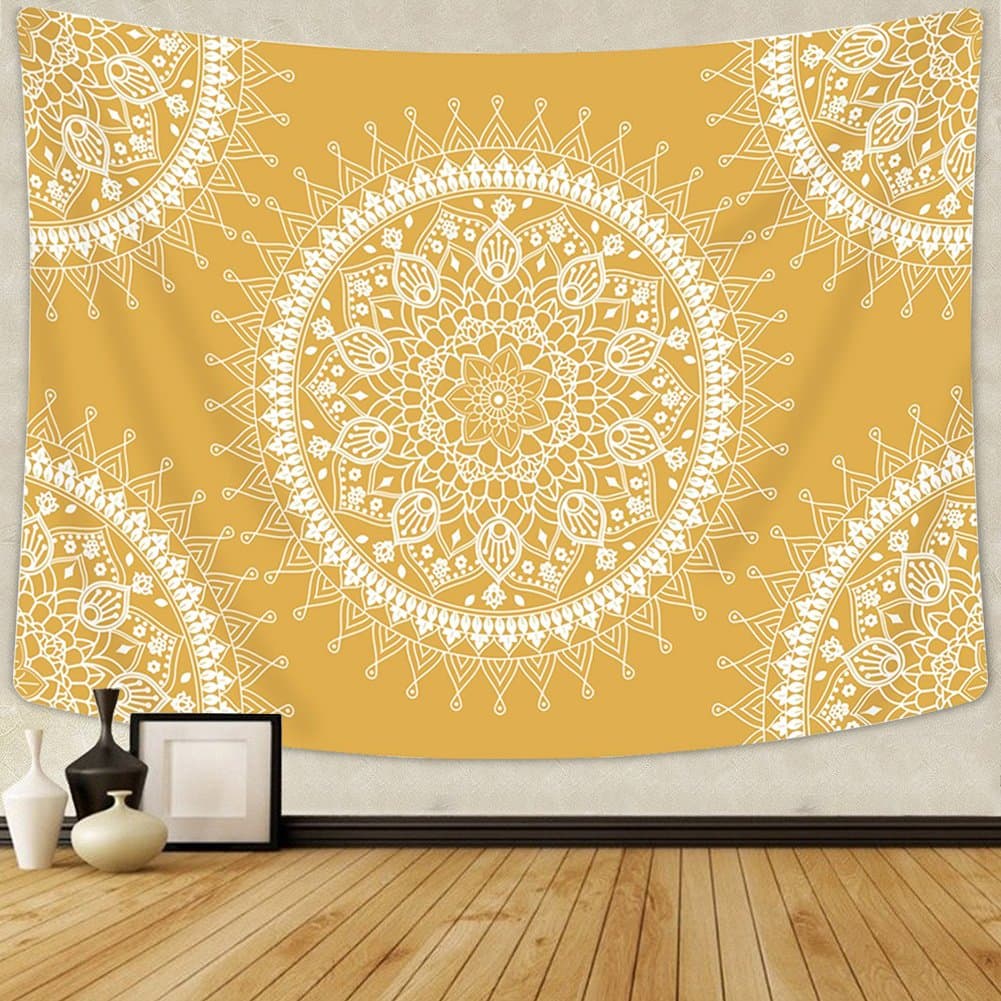 Arfbear Bohemian Tapestry, Mandala Hippie Popular Wall Hanging Tapestry Warm Golden Orange Beach Blanket