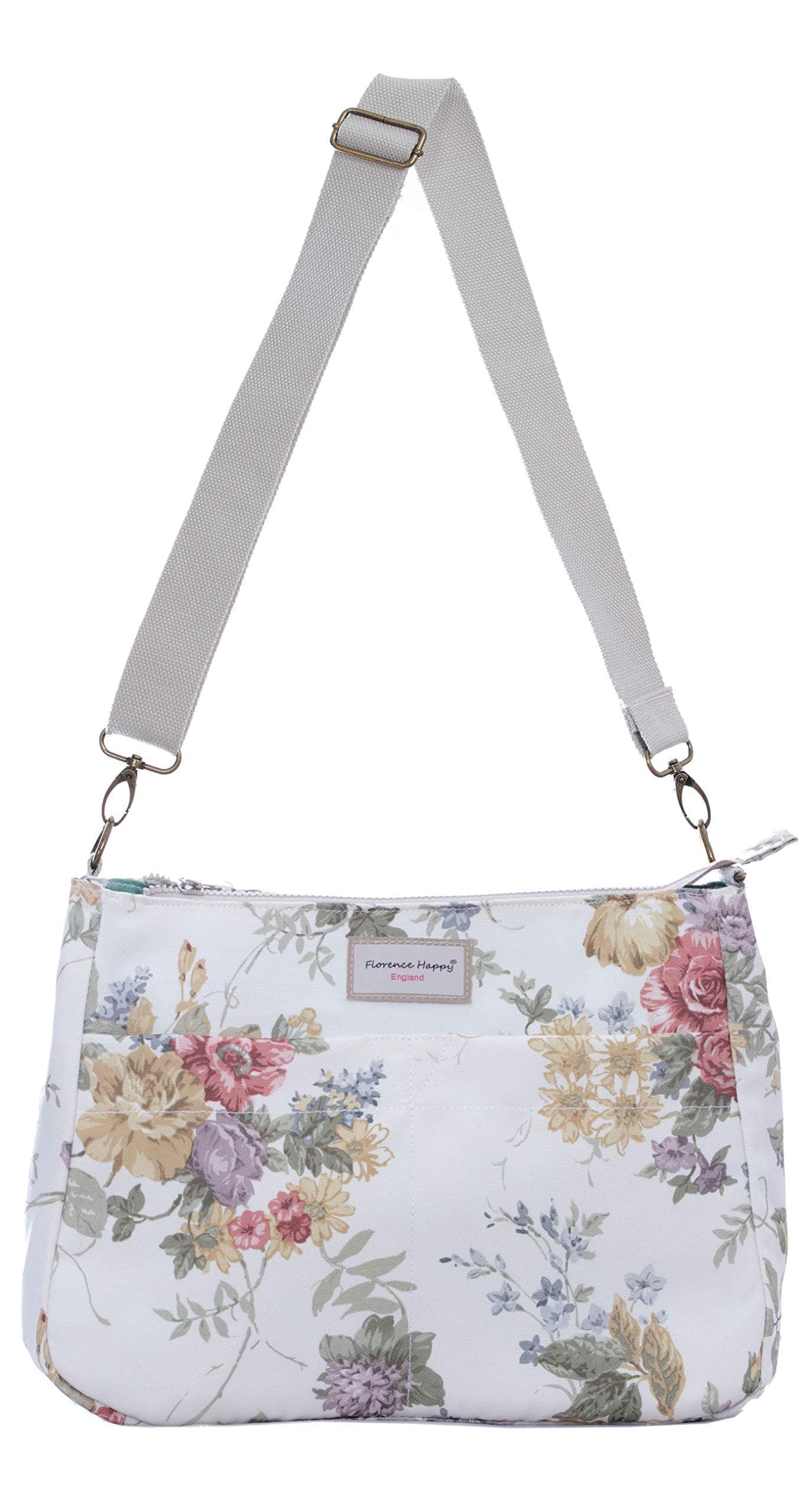 Reversible Oilcloth/Canvas Messenger 2 in 1 Ladies Cross Body Bag Waterproof (Sage green spot/Spring flower)