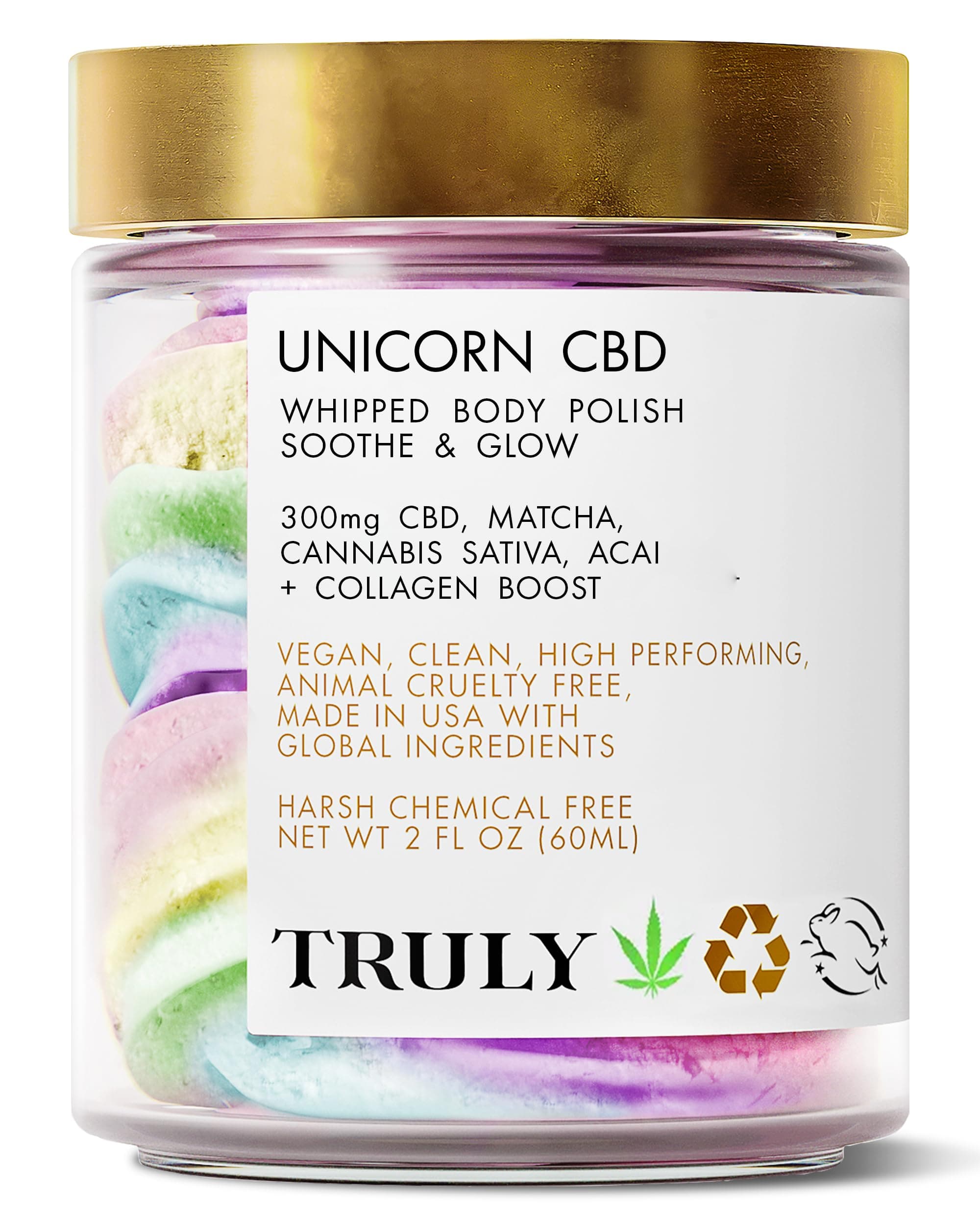 Truly Beauty Unicorn Whipped Body Polish with Chia, Acai and Rose - with Shea for Women, Body Butter Cream for Softer, Smoother and Glowing Skin - 2 Fl. Oz