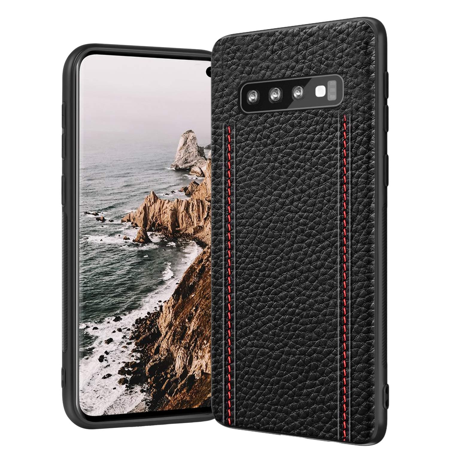 KLOSHANE Samsung Galaxy S10 Leather Case - Thin Premium Real Luxury Genuine Leather Full Body Anti-Slip Grip Scratch Resistant Protective Business 6.1" Cover Supports Wireless Charging