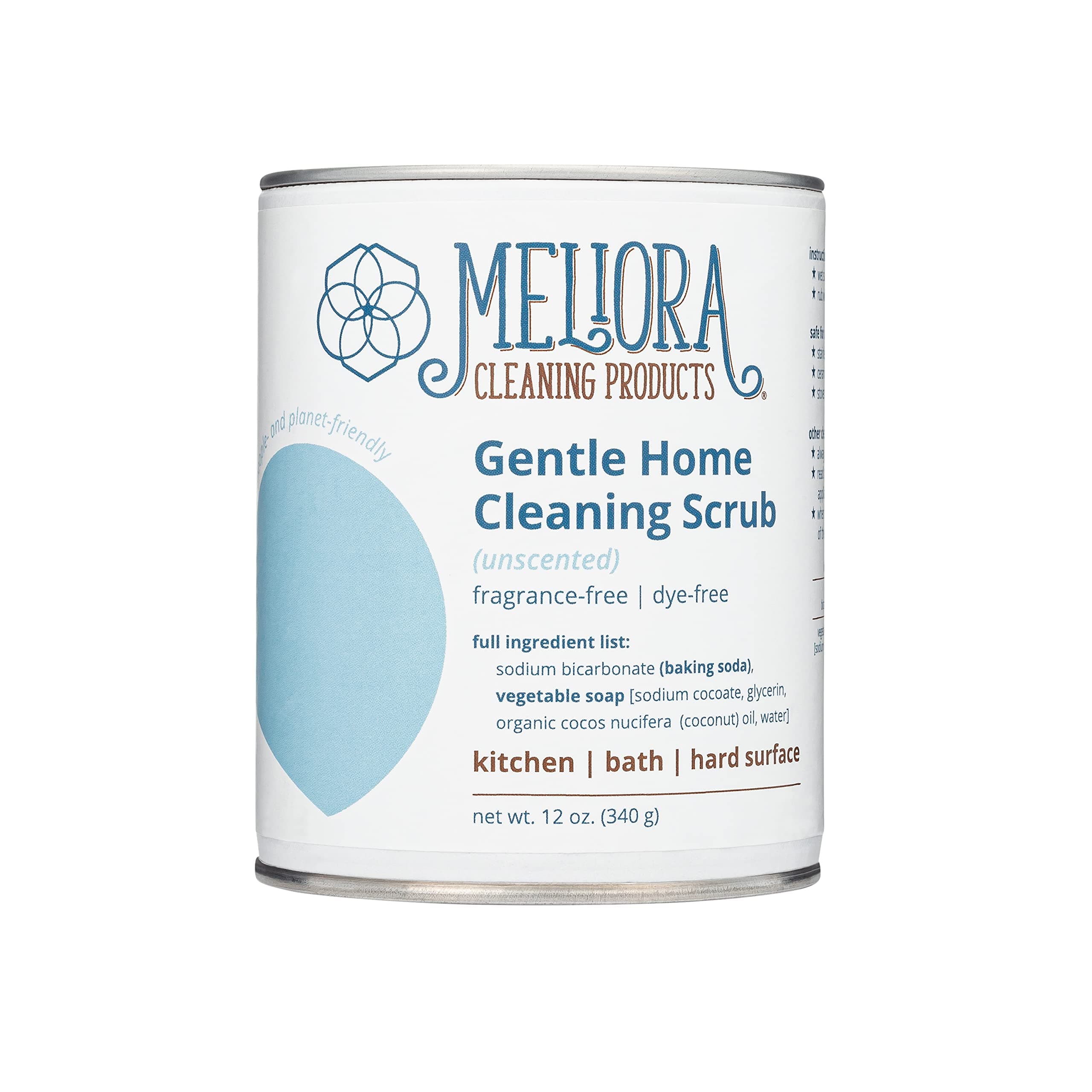 Meliora Cleaning Products Gentle Home Cleaning Scrub - Scouring Cleanser for Kitchen, Tube, and Tile, 12 oz. (Unscented)