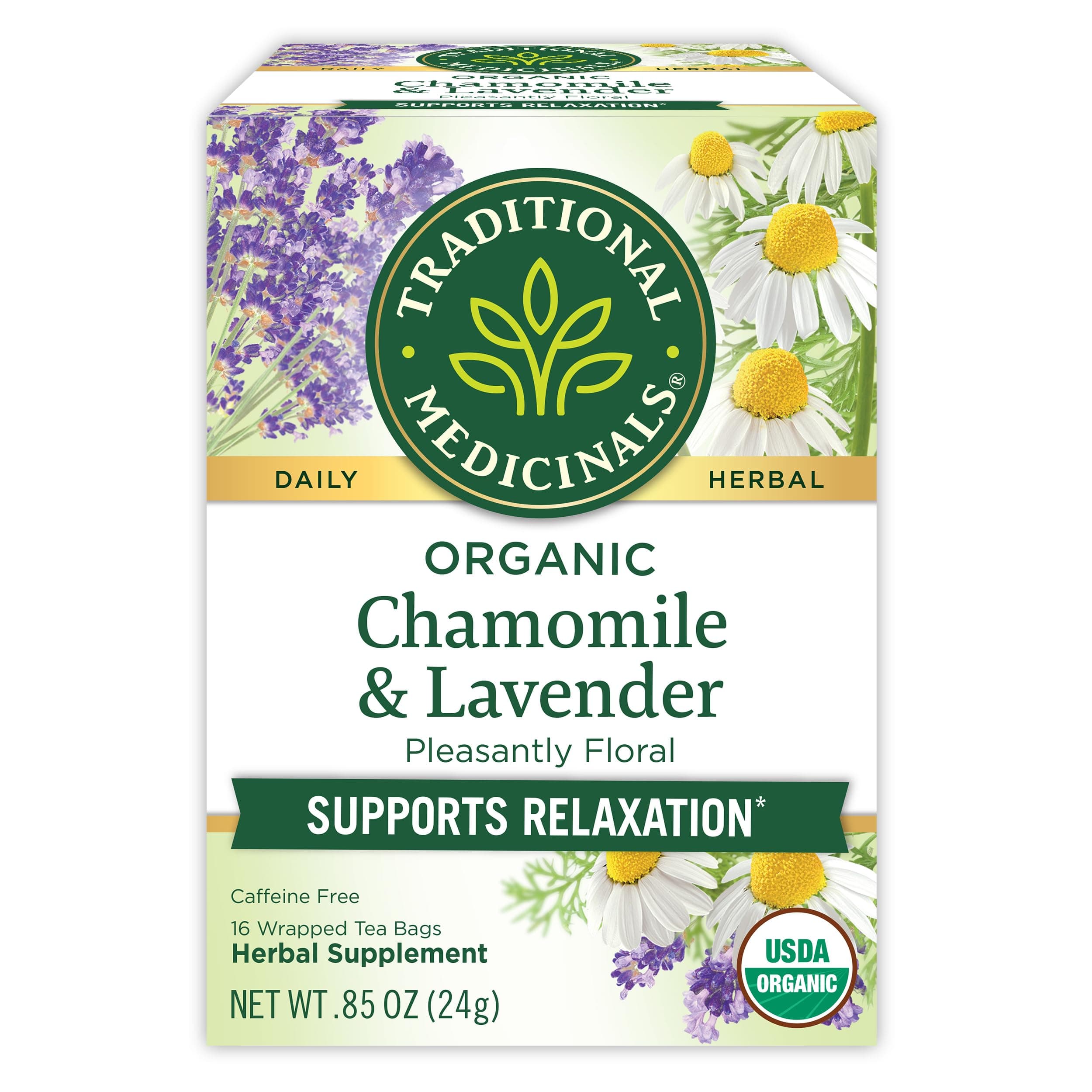 TRADITIONAL MEDICINALS Teas Organic Chamomile with LavenderTea Bags, 16 Count
