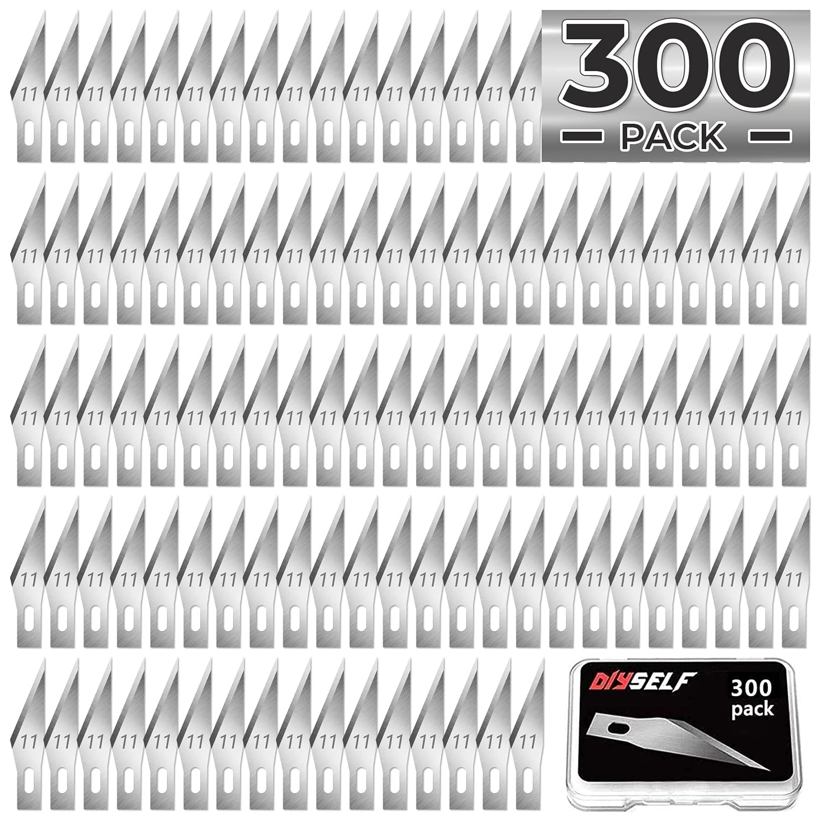 300 PCS Exacto Knife Blades 11, High Carbon Steel Exacto Blades, Craft Knife Blades, 11 Exacto Knife Refill Blades with Storage Case for Scrapbooking, Stencil, Exacto Replacement Blades
