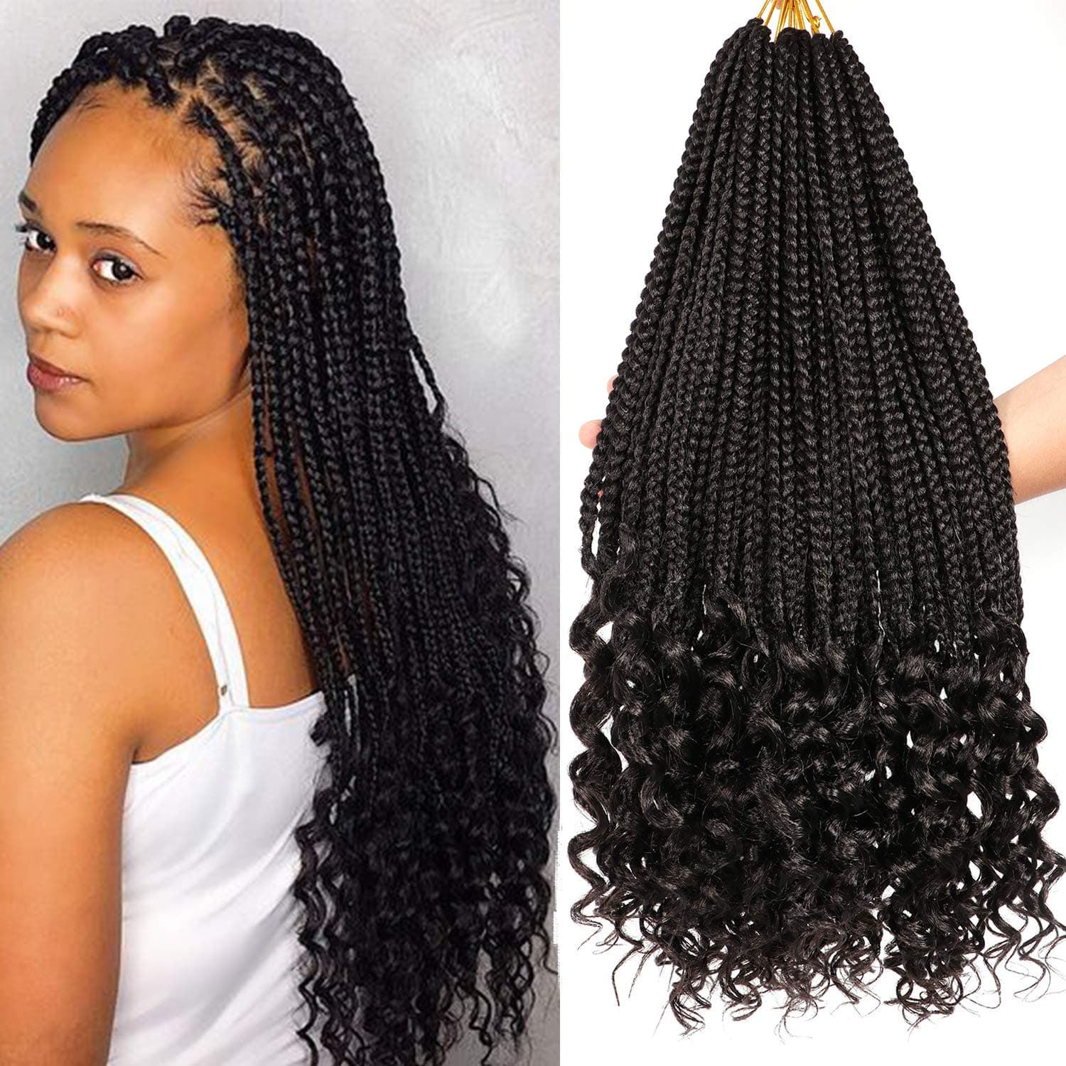 7Packs 18 Inch Crochet Braids Hair Extensions Box Braids Crochet Hair Extensions for Black Women Goddess Braiding (18Inch #1B)