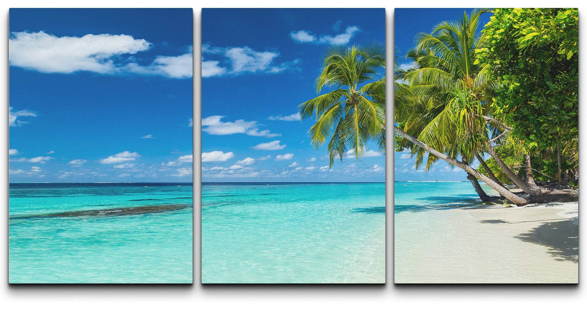 SIGNFORD Canvas Print Wall Art Set Palm Trees Hang Over Blue Beach Shore Nature Ocean Photography Modern Art Nautical Landscape Relax/Calm Ultra for Living Room, Bedroom, Office - 16"x24"x3