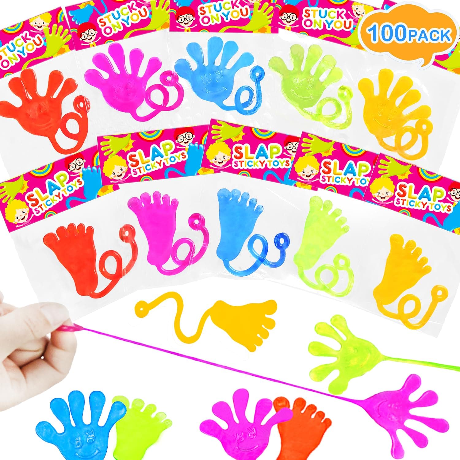 Large Sticky Hands Bulk Party Favors Supplies Toys Gifts for Kids (100 PCS), Easter Basket Egg Goodie Bag Stuffers Fillers for Toddlers, Class Non Candy Treats Prizes Parade Throws for Boys Girls