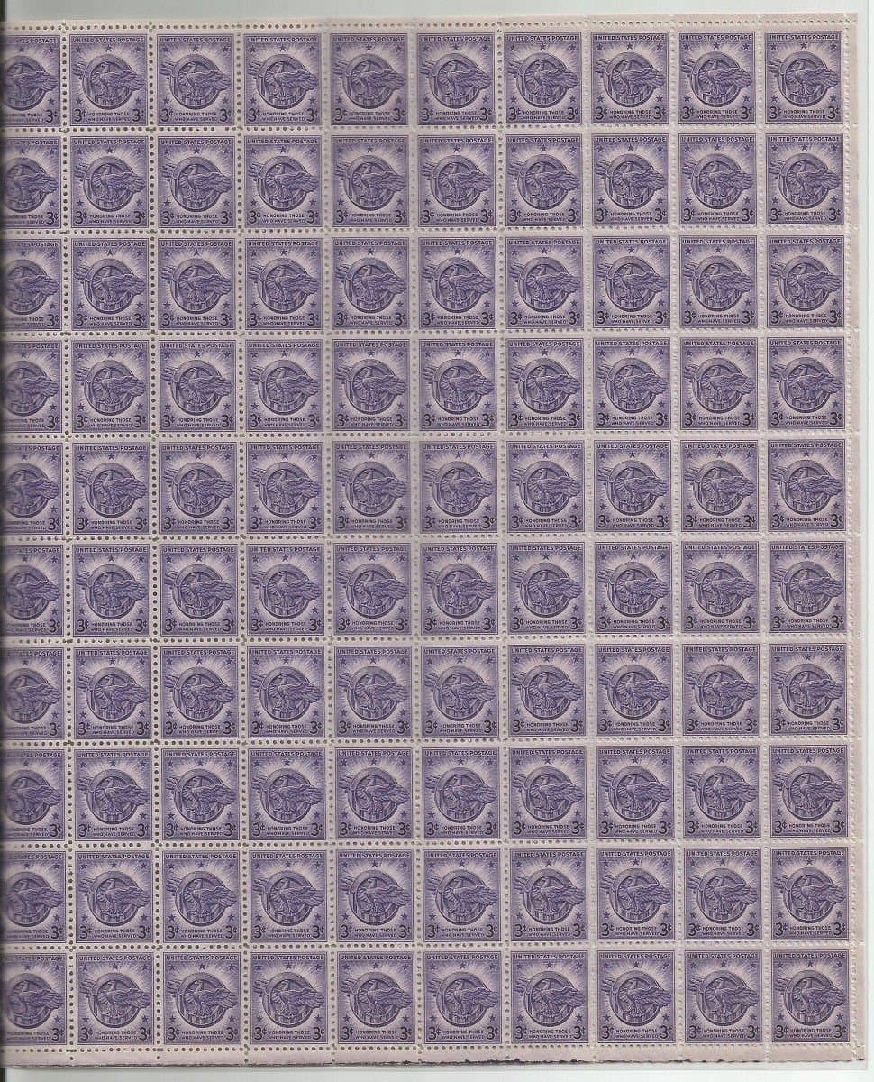 Stamps U.S. WWll Honoring Those That Served Scott 940 Full Sheet MNHVF