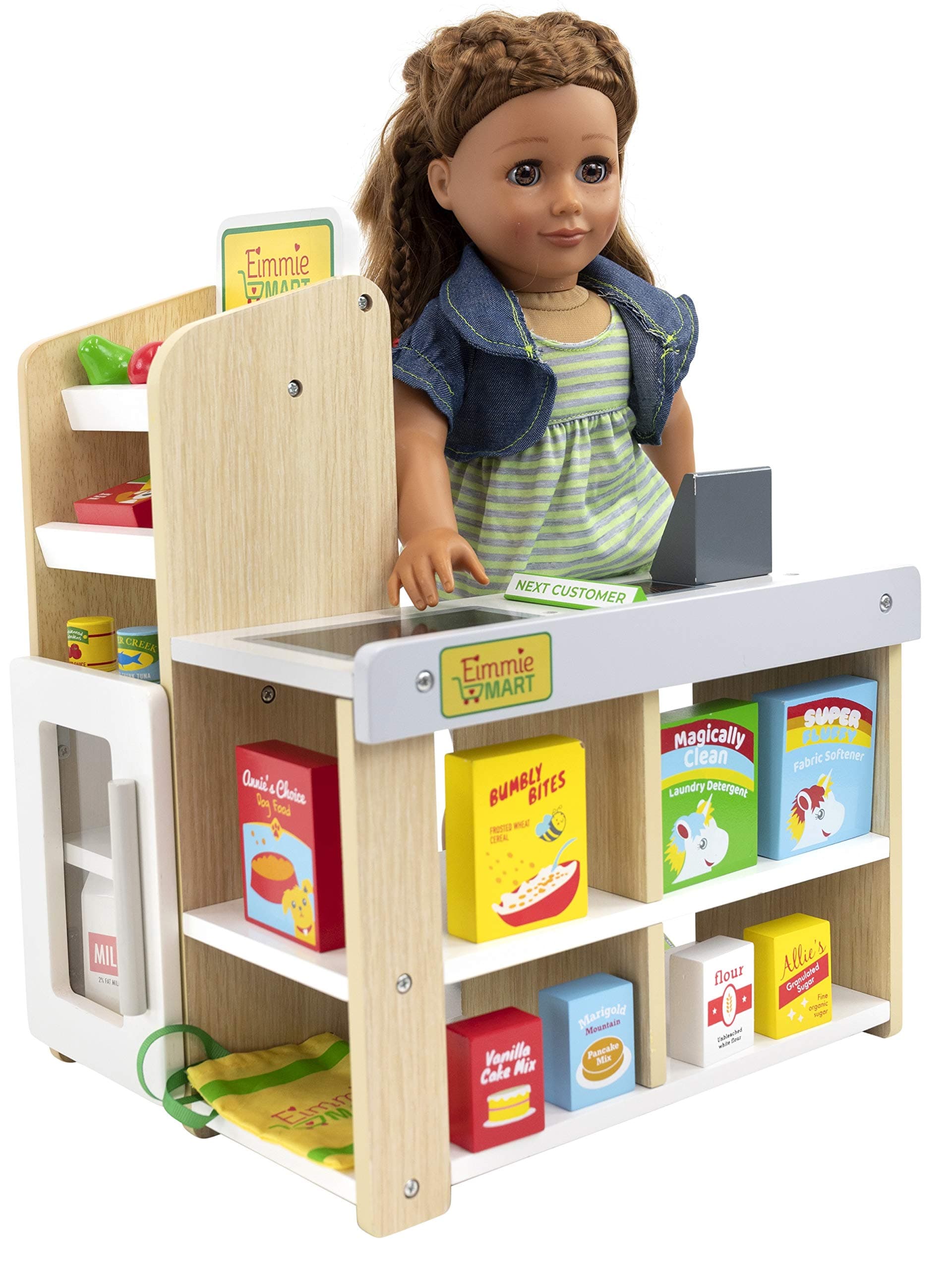 Playtime by Eimmie 18 Inch Doll Furniture Grocery Store Set - Wooden Playset with 25+ Accessories, Fits American, Generation, My Life & Similar 14”-18” Dolls