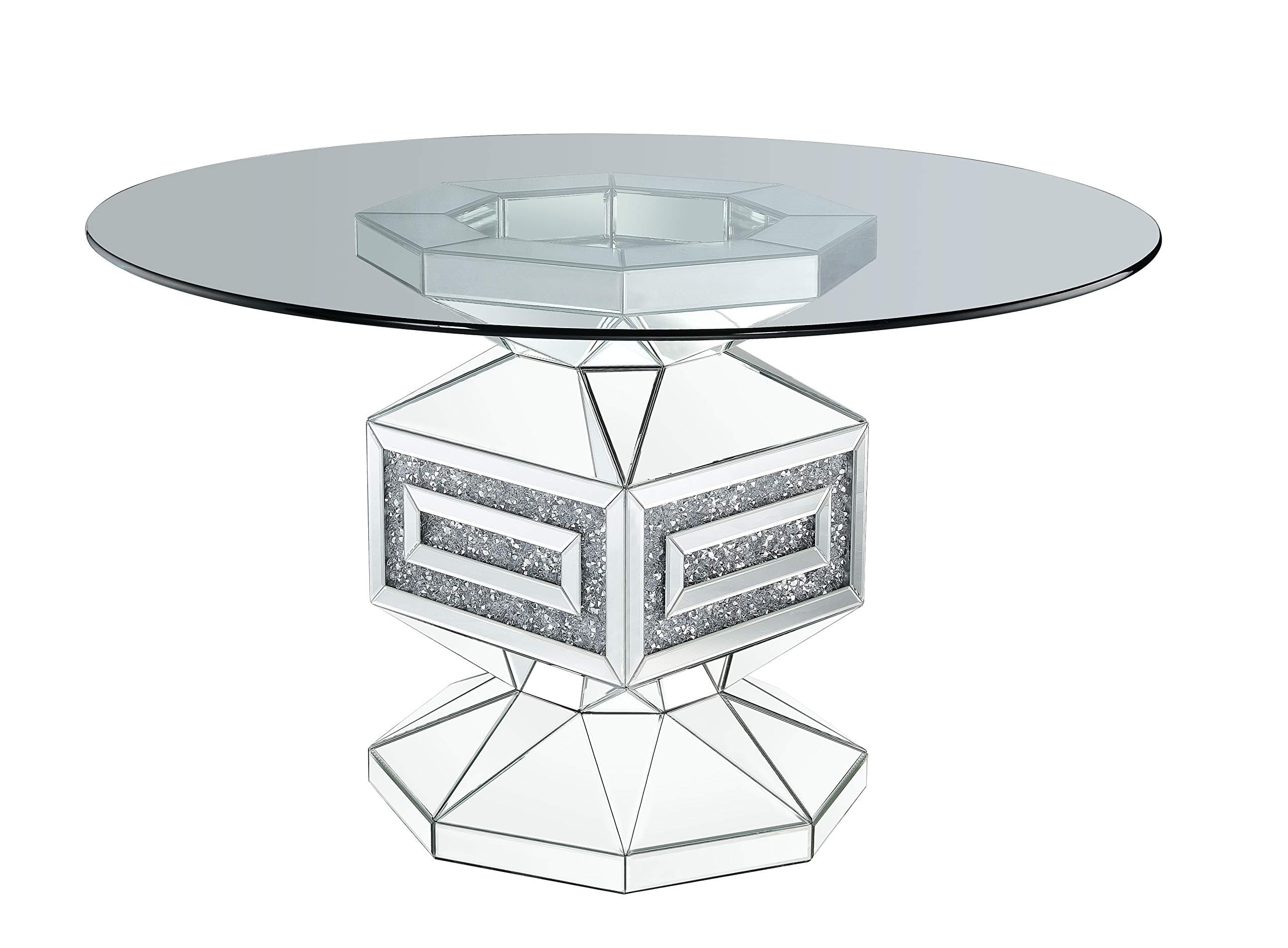 Acme Noralie Dining Table in Clear Glass Mirrored and Faux Diamonds