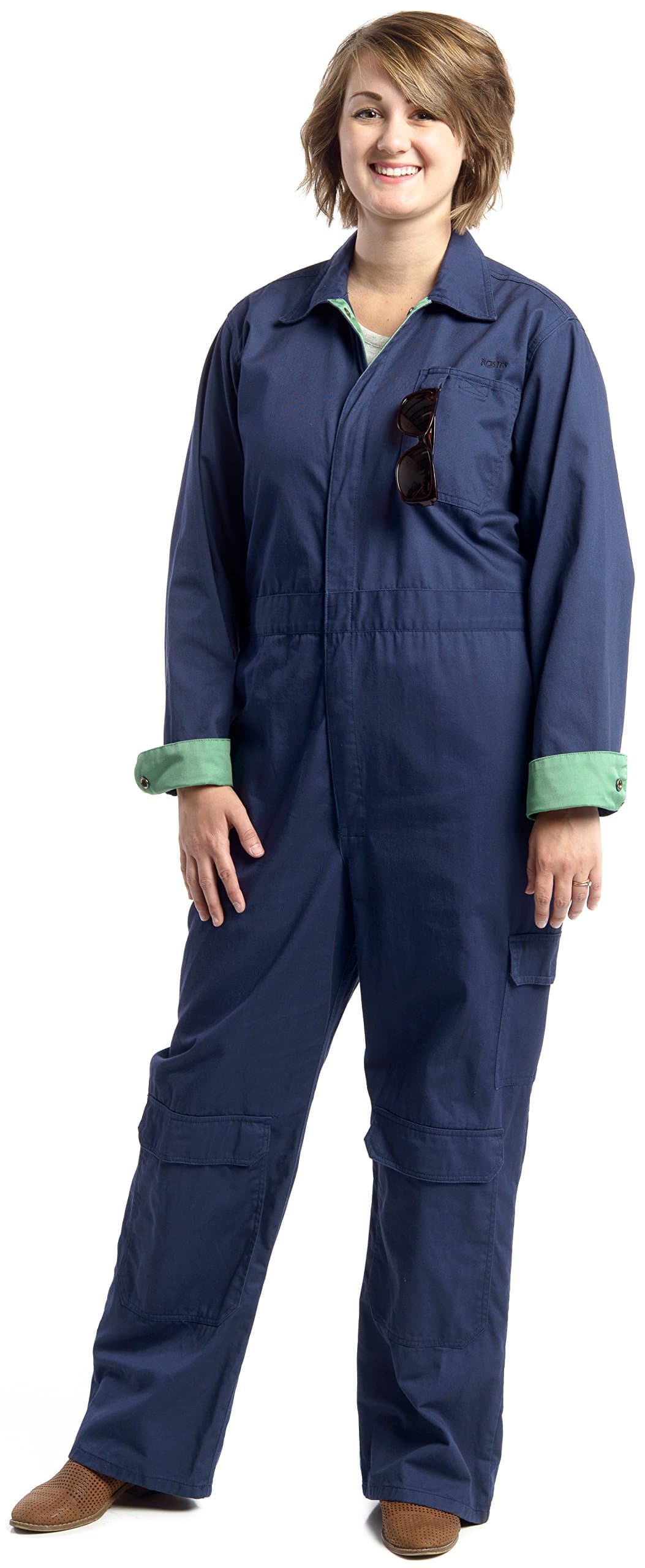 Rosies Work Wear for Women | Women's Coveralls with Multiple Tool Pockets, snap Front (X-Large, Navy with Green Trim)
