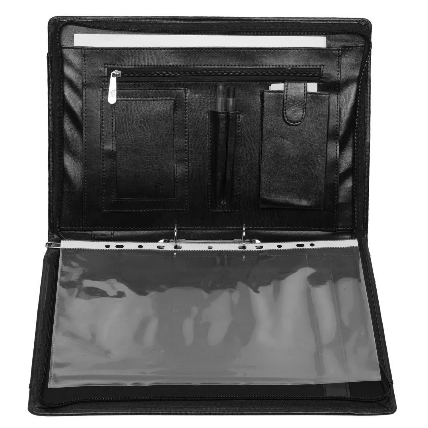 AmazingHind Leatherette Material Professional File Folders for Certificates, Documents Holder with 2 Rings. (12 Leafs, Black File with Handle)