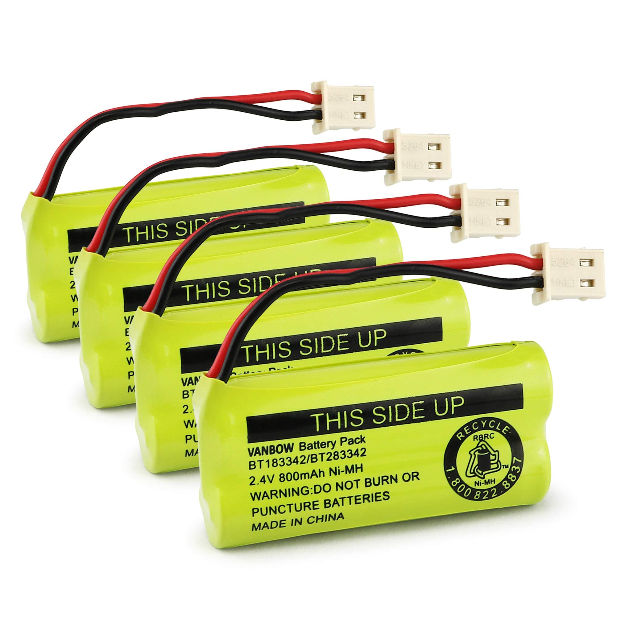 BT183342/BT283342 2.4V 800mAh Ni-MH Battery Pack, Also Compatible with AT&T VTech Cordless Phone Batteries BT166342/BT266342 BT162342/BT262342 CS6709 CS6609 CS6509 CS6409 EL52100 EL50003 (Pack 4)