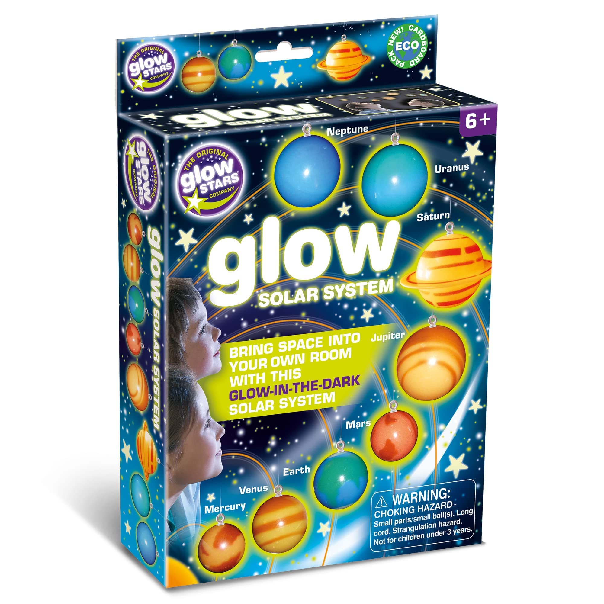 The Original Glowstars Company Glow in the Dark Solar System – 8 Colourful Planets that Glow at Night, Hanging Space Themed Room Decor for Kids' Bedroom with String Included