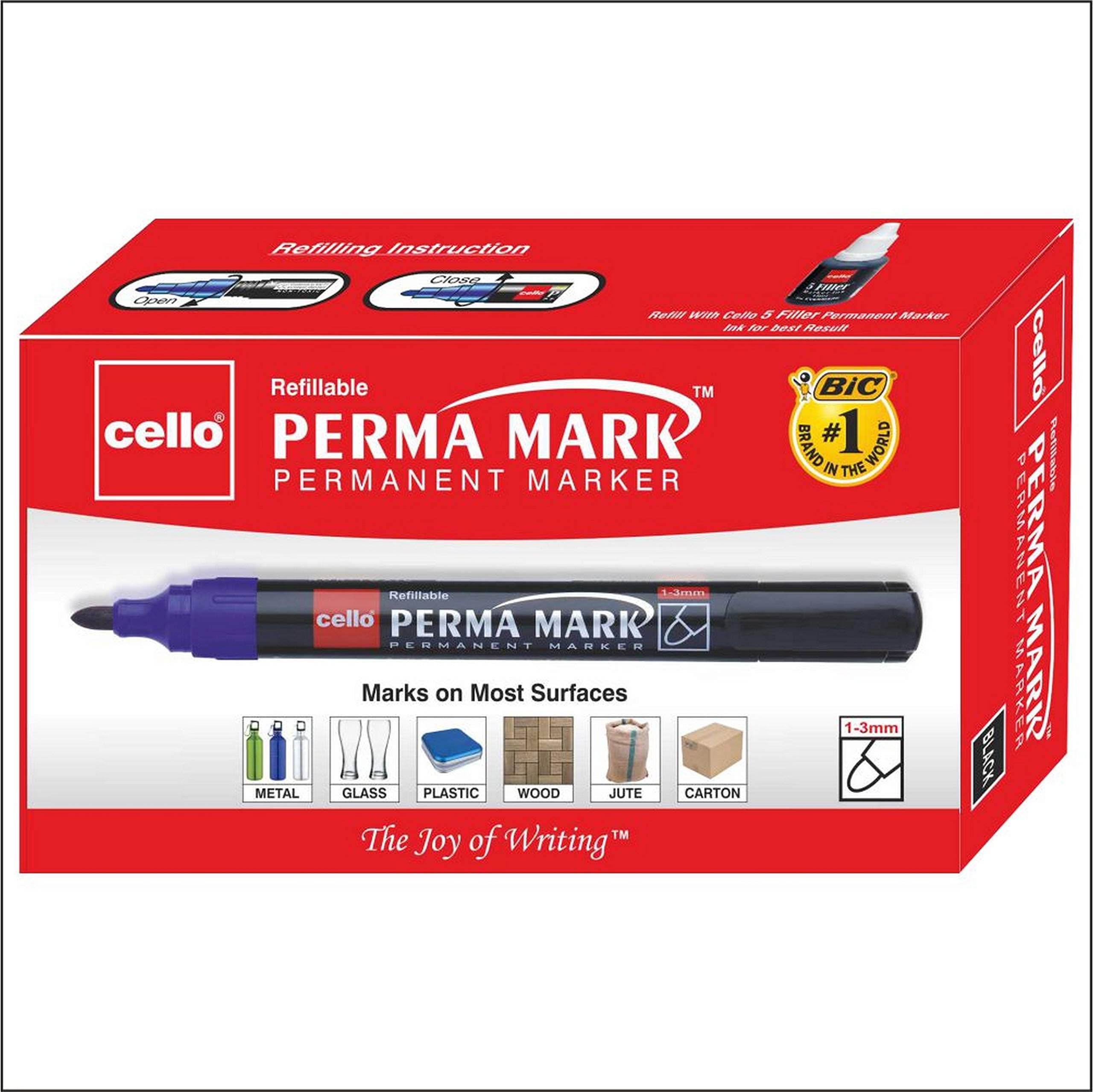 Cello Perma Mark Permanent Marker, Black, Count of 10