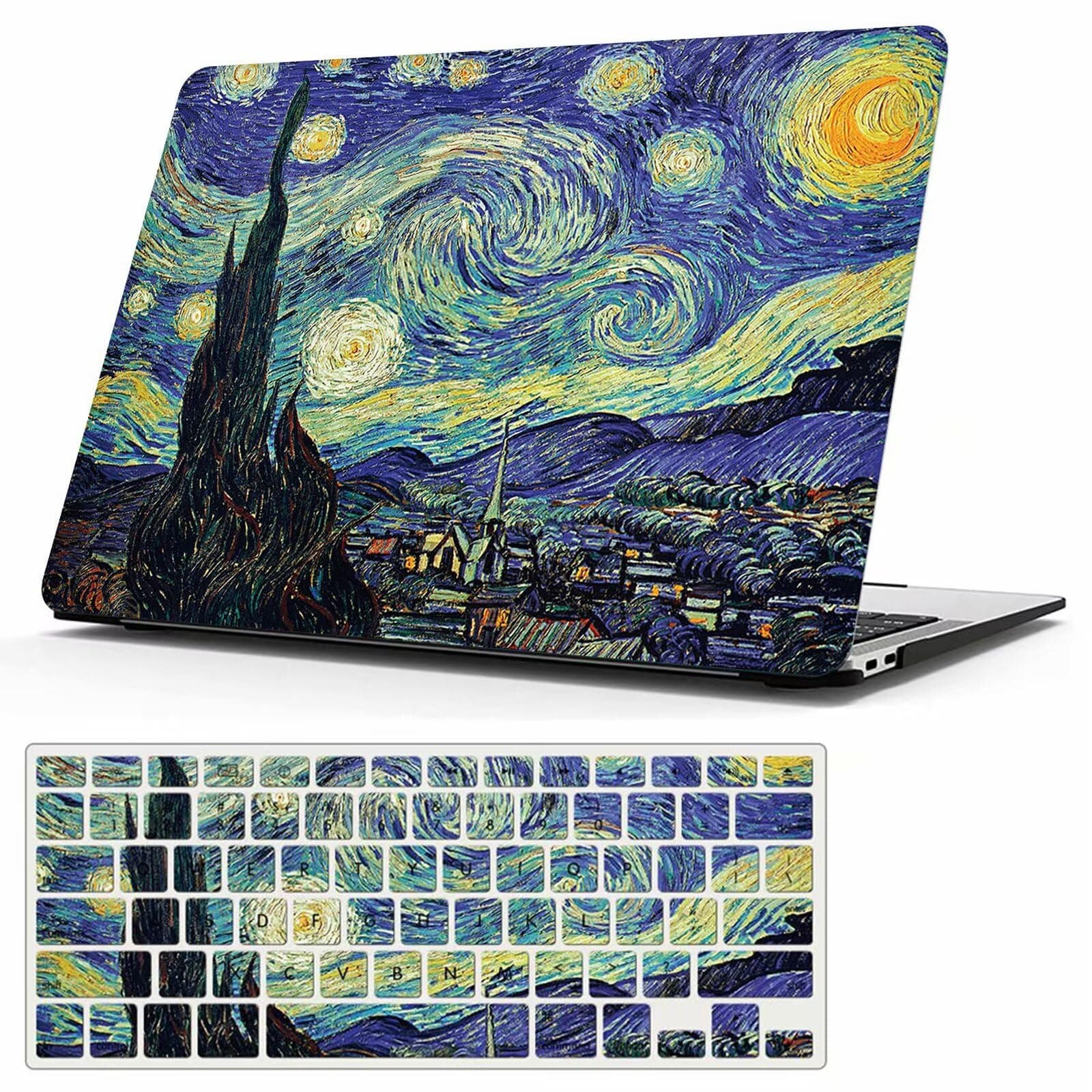MonsDirect Compatible with MacBook Air 13 inch Case 2021 2020 2019 2018 M1 A2337 A2179 A1932 with Touch ID, Slim Hard Plastic Case & Keyboard Cover for Air 13.3 inch with Touch ID, Starry Night