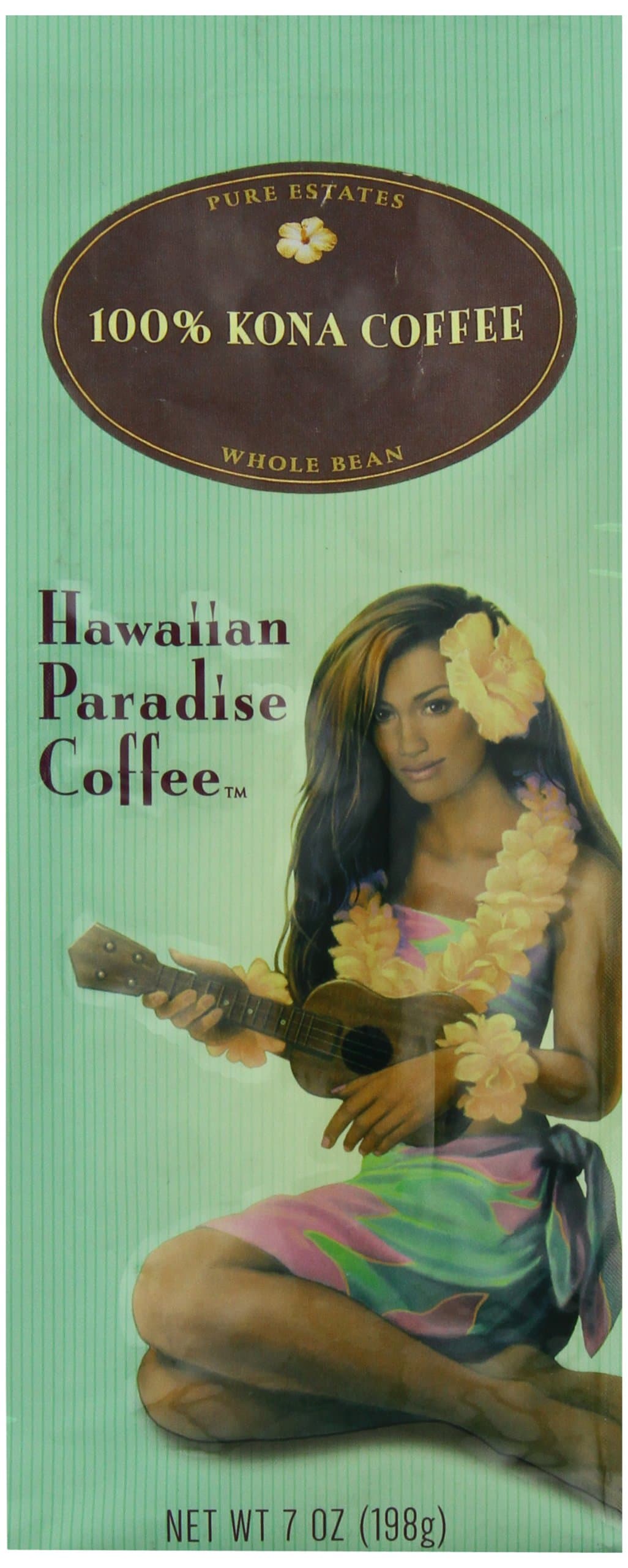 Hawaiian Paradise Coffee 100% Kona Whole Bean Coffee, 7 Ounce