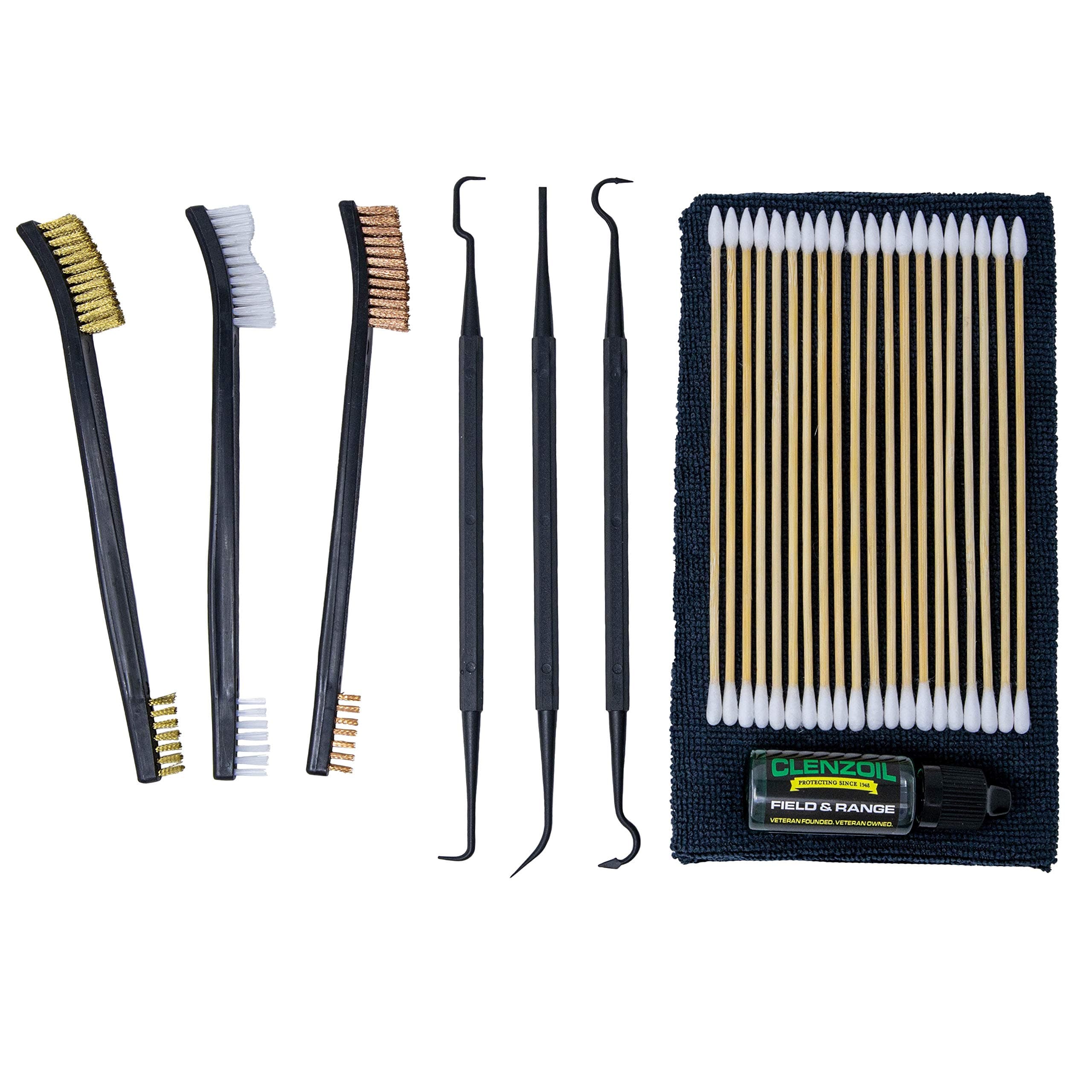 CLENZOILUniversal Gun Cleaning Pick, Brush & Tool Kit | Brushes, Picks, Cotton Swabs, Microfiber Towel, & CLP Gun Cleaner Oil | Firearm Accessories & Tools for Pistol, Shotgun, & Rifle Cleaning