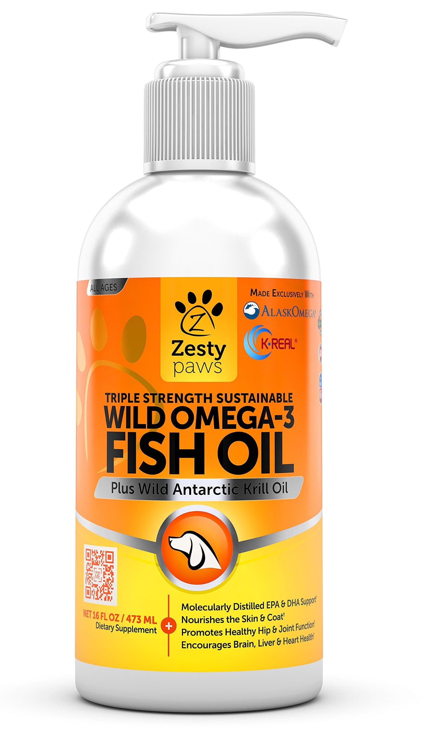 Zesty PawsWild Alaskan Salmon Oil for Dogs & Cats, Skin & Coat, All Ages, 16 fl oz (473 ml)