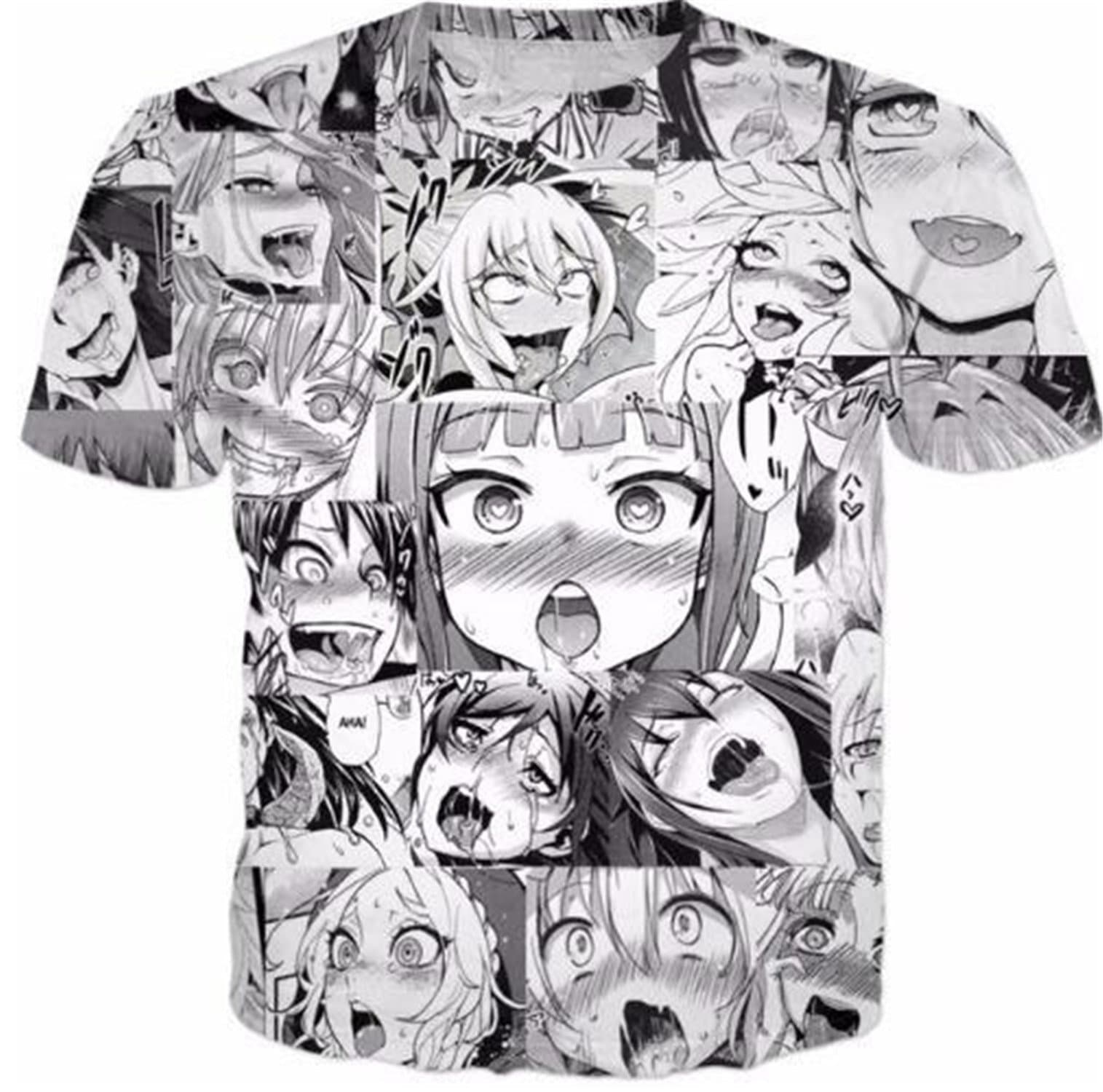 Ahegao Print T Shirt Men Women Harajuku Face Red Woman T Shirts Funny Shy Girl Tops Cute Clothing, Asian 4XL