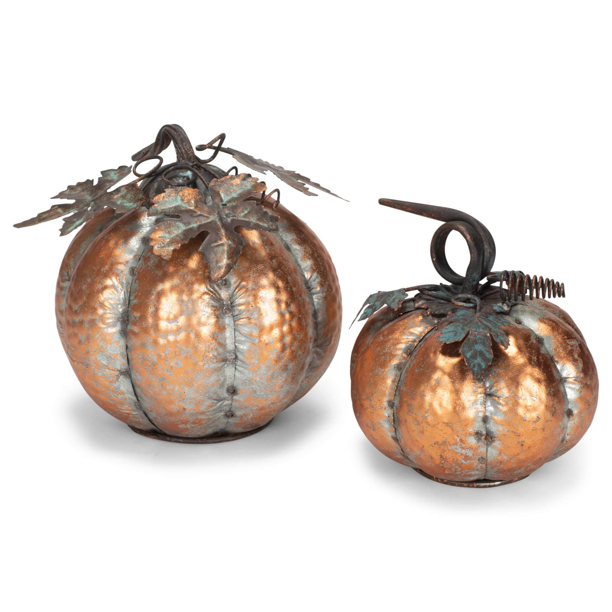RAZ Imports Rustic Orange Pumpkins 7 inch Metal Harvest Tabletop Figurine Set of 2
