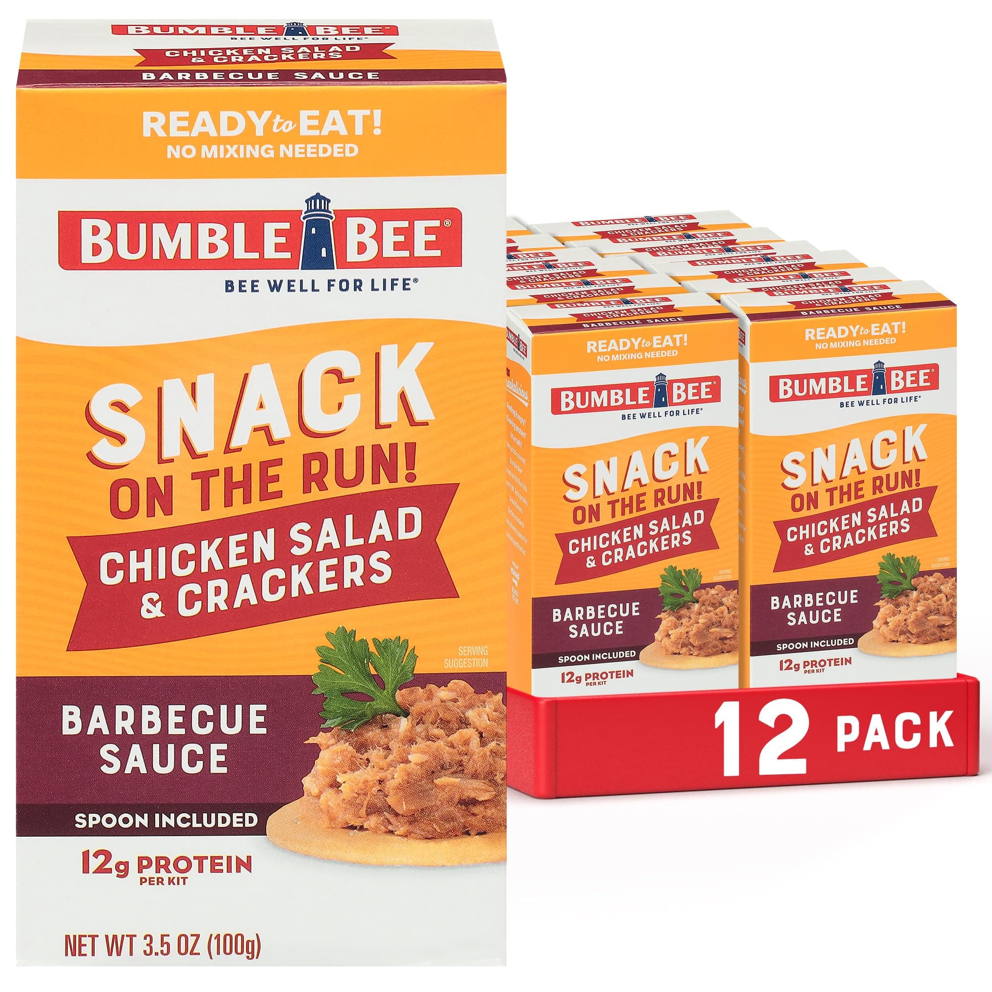 Snack on the Run BBQ Chicken Salad with Crackers Kit, 3.5 oz (Pack of 12) - Ready to Eat, Spoon Included - Shelf Stable & Convenient Protein Snack