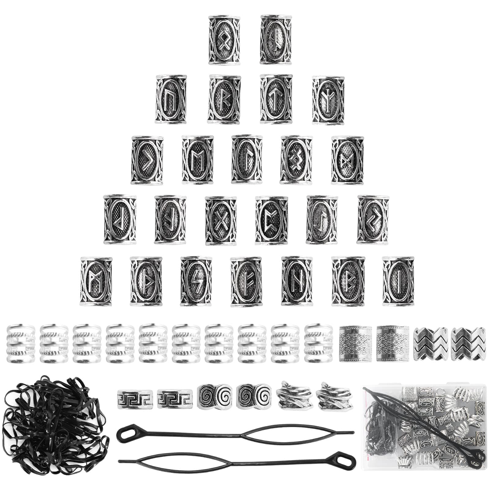 76PCS Vikings Hair Jewelry Norse Runes Tube Beads, Metal Clips Cuffs Rings, Accessories for Braids Dreadlocks Beads for Braiding Beard Decoration Bracelets Pendant Necklace DIY