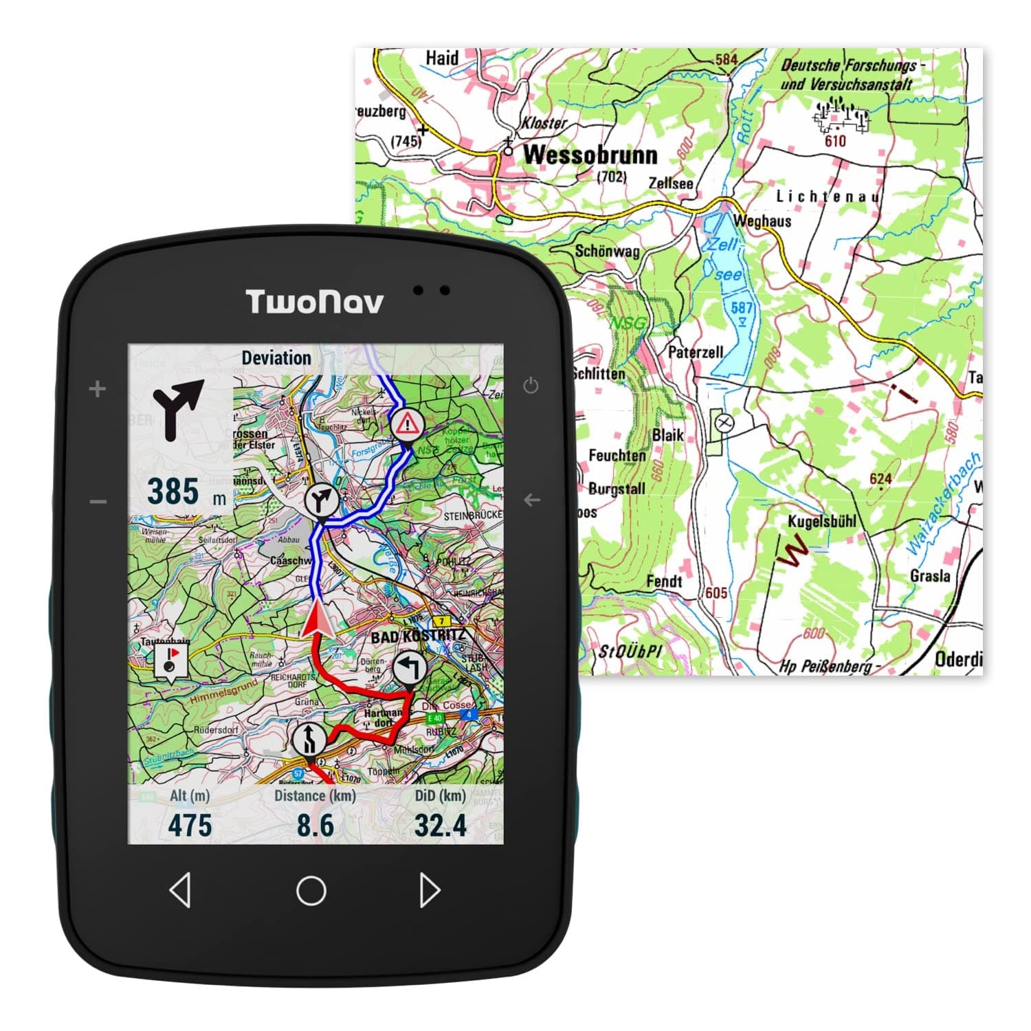 TwoNavTerra, Outdoor GPS with 3.7 Inch Widescreen for Mountain, Hiking, Bicycle or Navigation with Maps Included, According to World of MTB, Best of the Year 2023 (Terra + Map Germany Full)