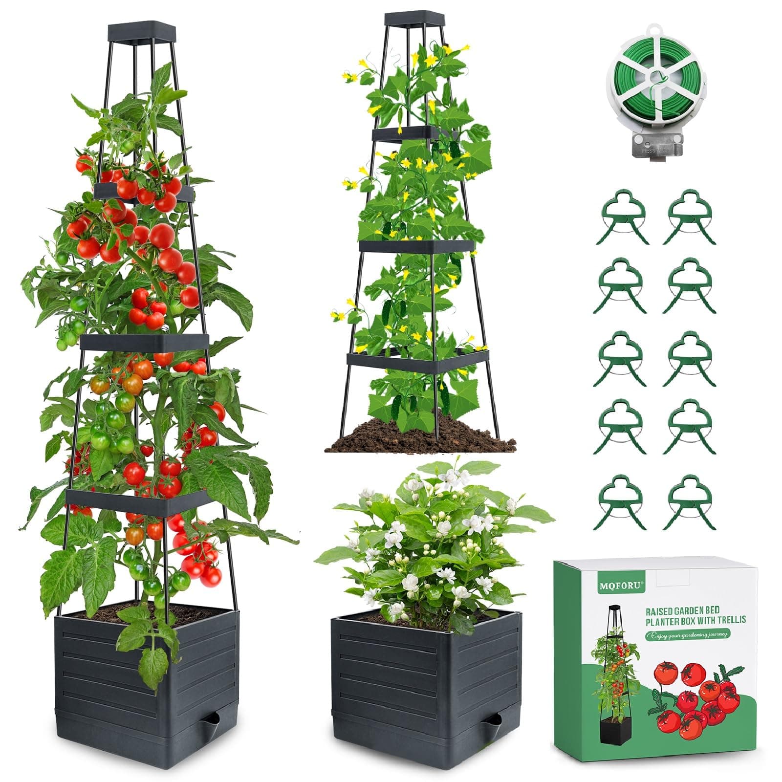 MQFORU 2Pack Tomato Planter Boxes with Trellis, 57" Self-Watering Tomato Planter for Climbing Vegetable and Plants, Raised Tomato Planter Boxes for Indoor Outdoor Patio Greenhouse Gardening