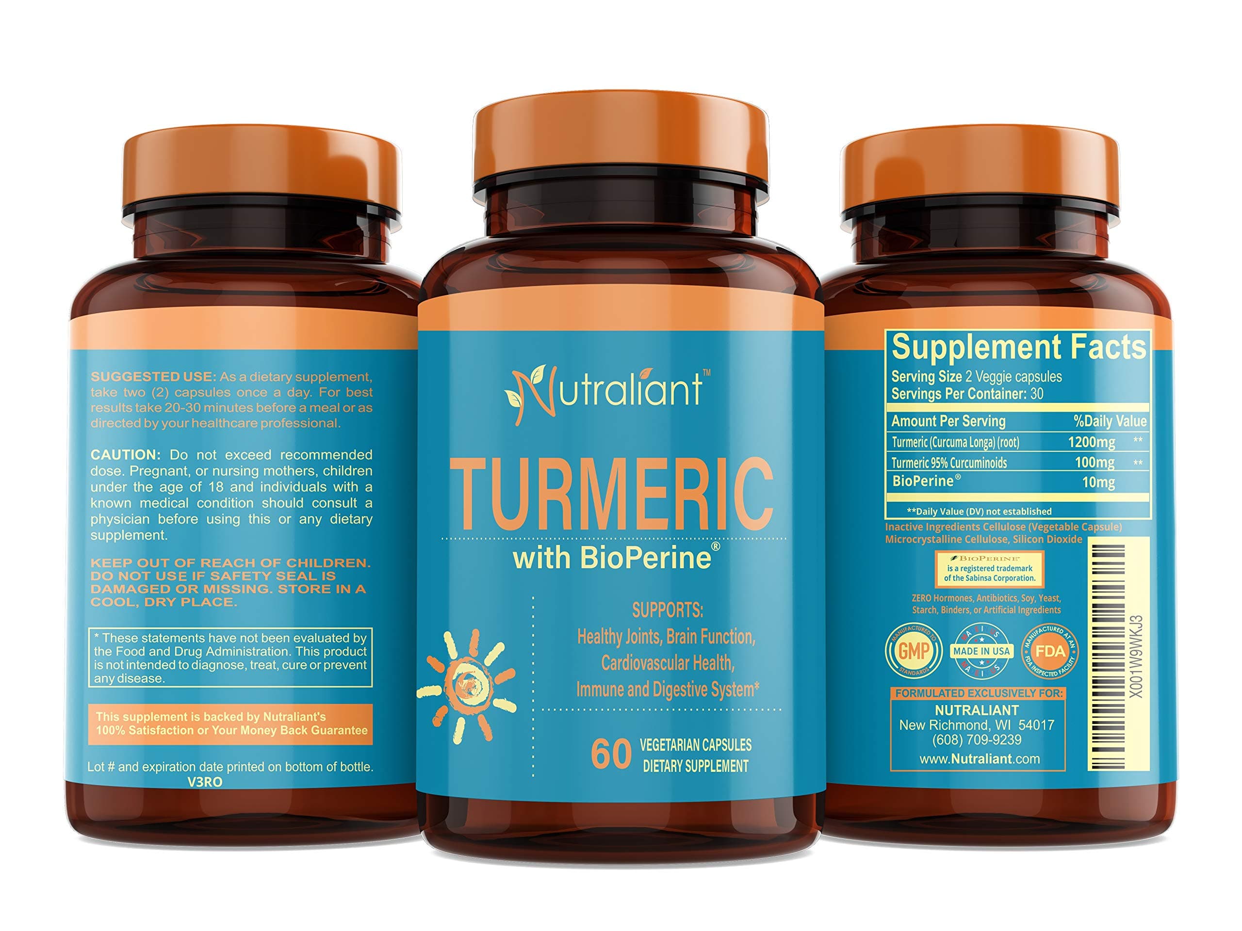 Best Turmeric Curcumin Supplement with BioPerine Black Pepper - Optimum Absorption, 95% Curcuminoids - Anti-Inflammatory & Antioxidant Supplements for Joint Support & Pain Relief - 60 Veggie Capsules