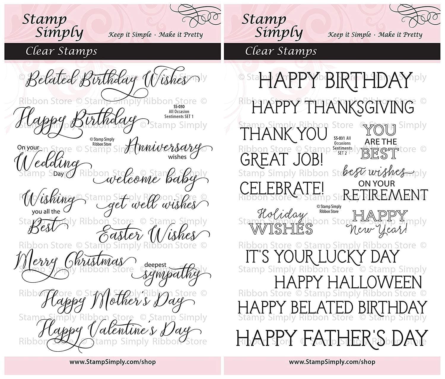 Stamp Simply Clear Stamps All Occasion Sentiments Birthday, Retirement, Holiday and More (2-Pack) 4x6 Inch Sheets - 25 Pieces