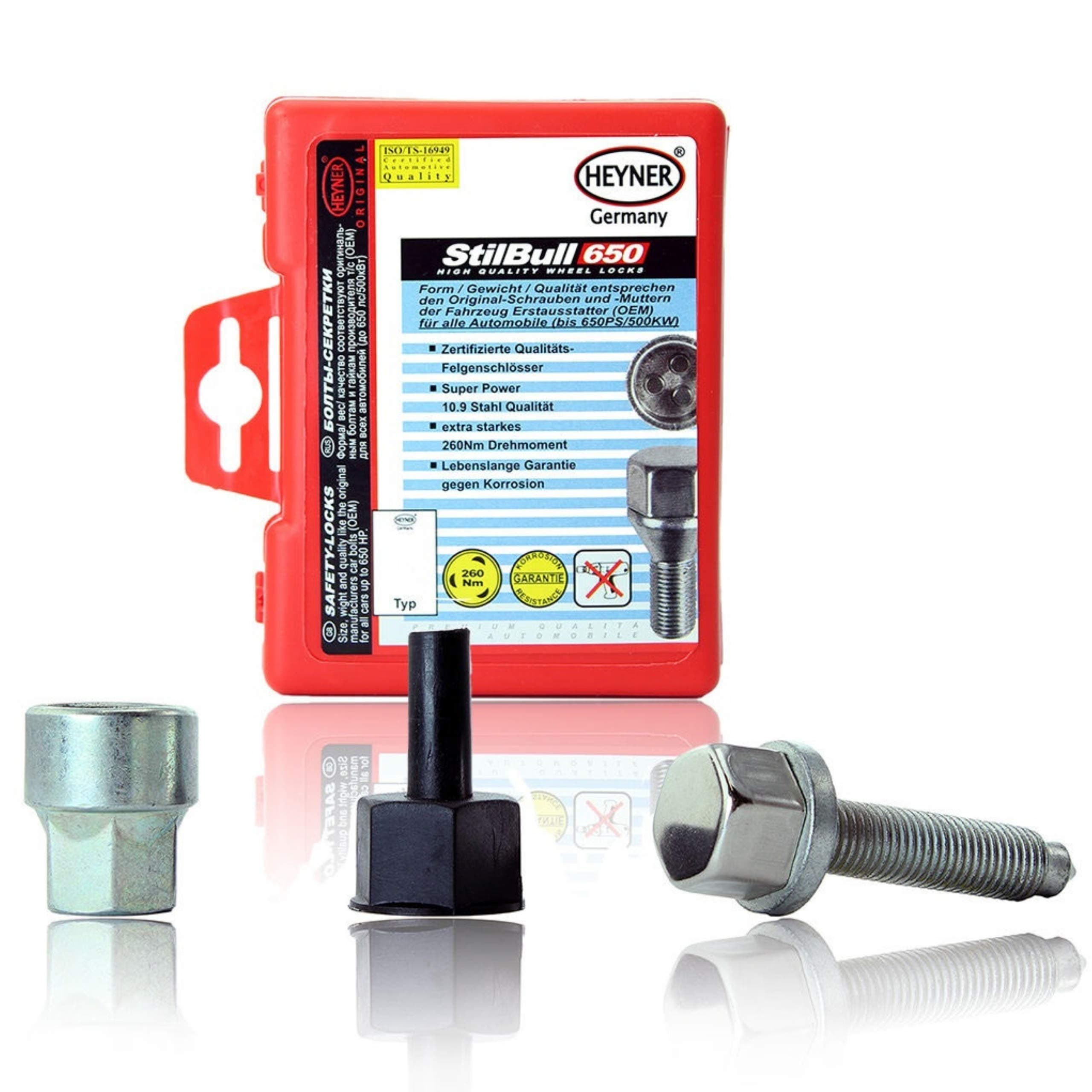 HEYNER Spare Wheel Locking Bolt Security Kit, Key Lock, Fits Volkswagen Transporter T6, 52mm Thread Steel, Outdoor Use