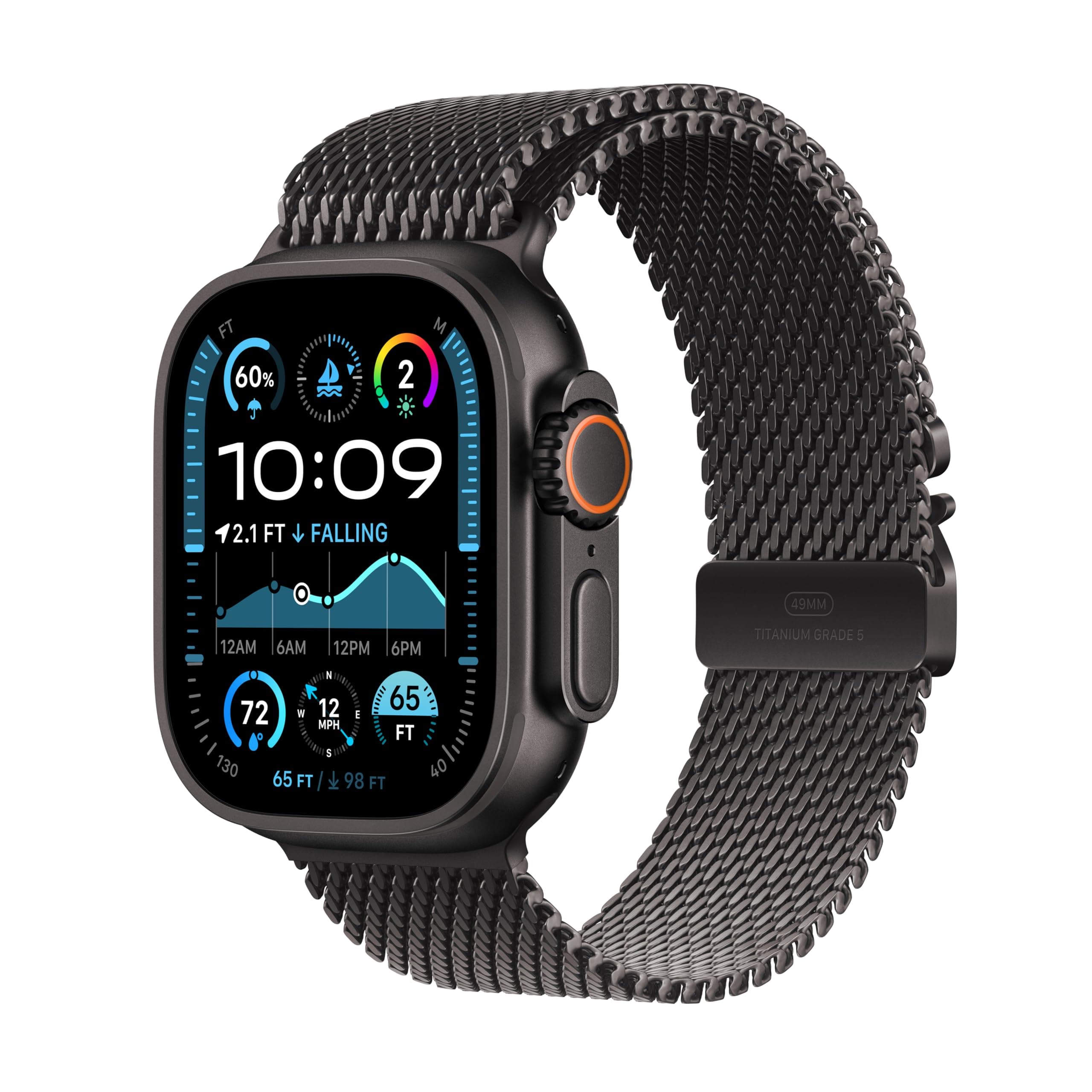 Apple Watch Ultra 2 [GPS + Cellular 49mm] Smartwatch, Sport Watch with Black Titanium Case with Black Titanium Milanese Loop - Large. Fitness Tracker, Precision GPS, Action Button, Carbon Neutral