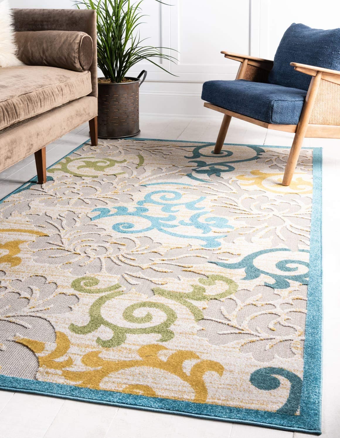 Unique Loom Outdoor Botanical Collection Area Rug - Savannah (4' 1" x 6' 1" Rectangle, Blue/ Cream)