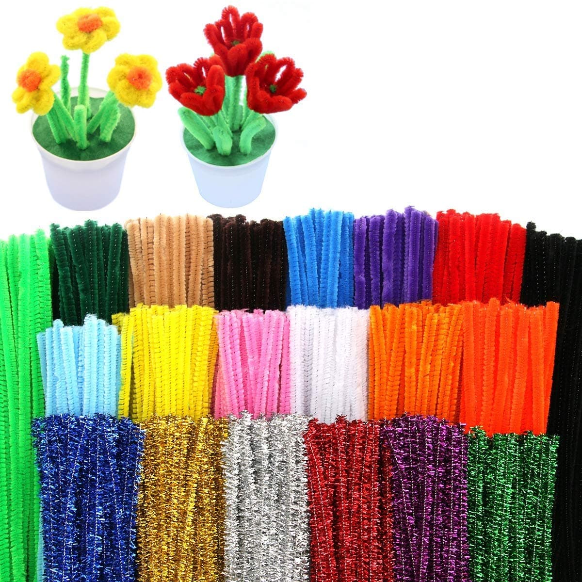 Pipe Cleaners, Pack of 1000 Pieces Jumbo Pipe Cleaners Crafting DIY Projects Pipe Cleaners Bulk 20 Colors Bundle Bling-bling/Matte Colors Available Ideal for School Projects & Decorations