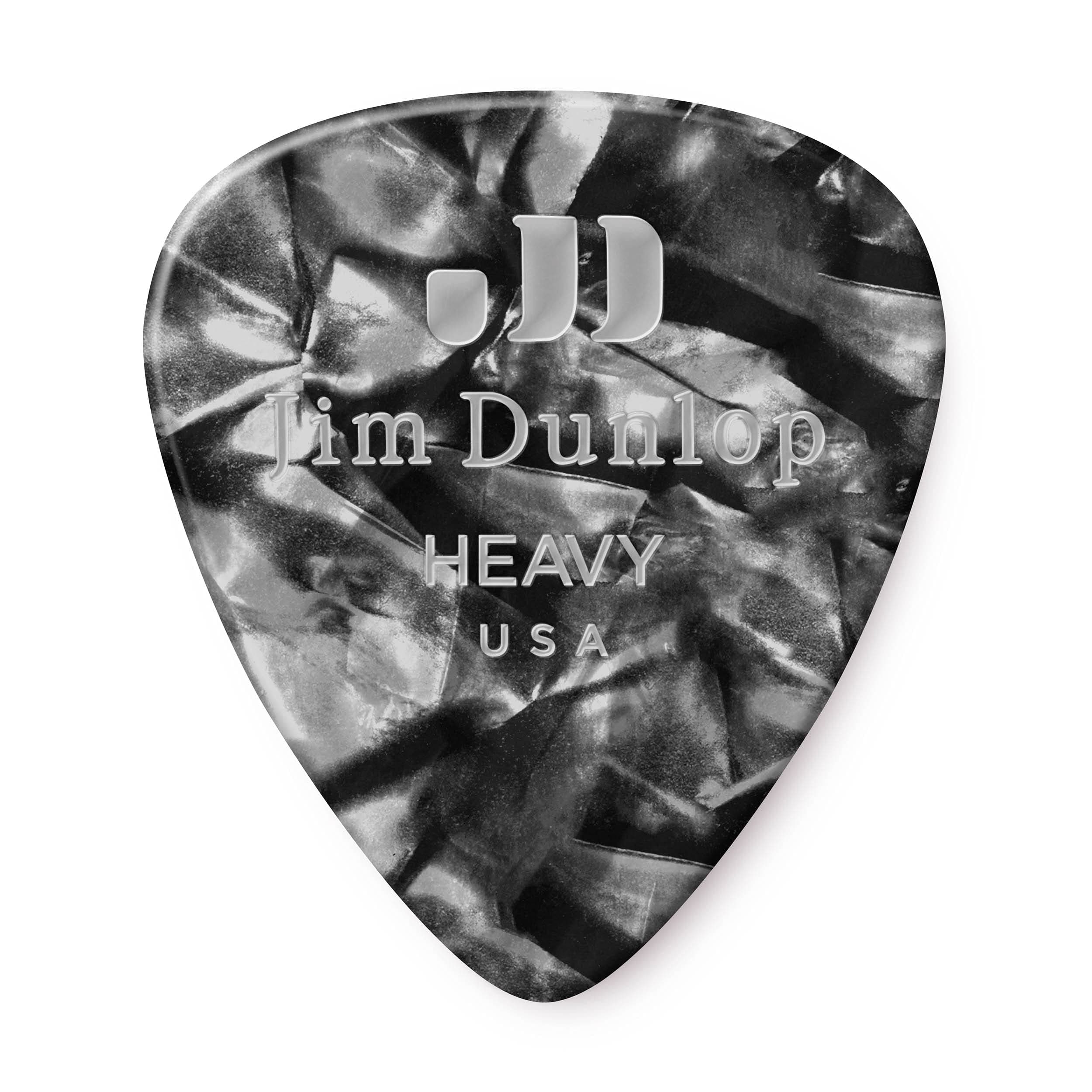 JIM DUNLOP 483P02HV Genuine Celluloid, Black Pearloid, Heavy, 12/Player's Pack