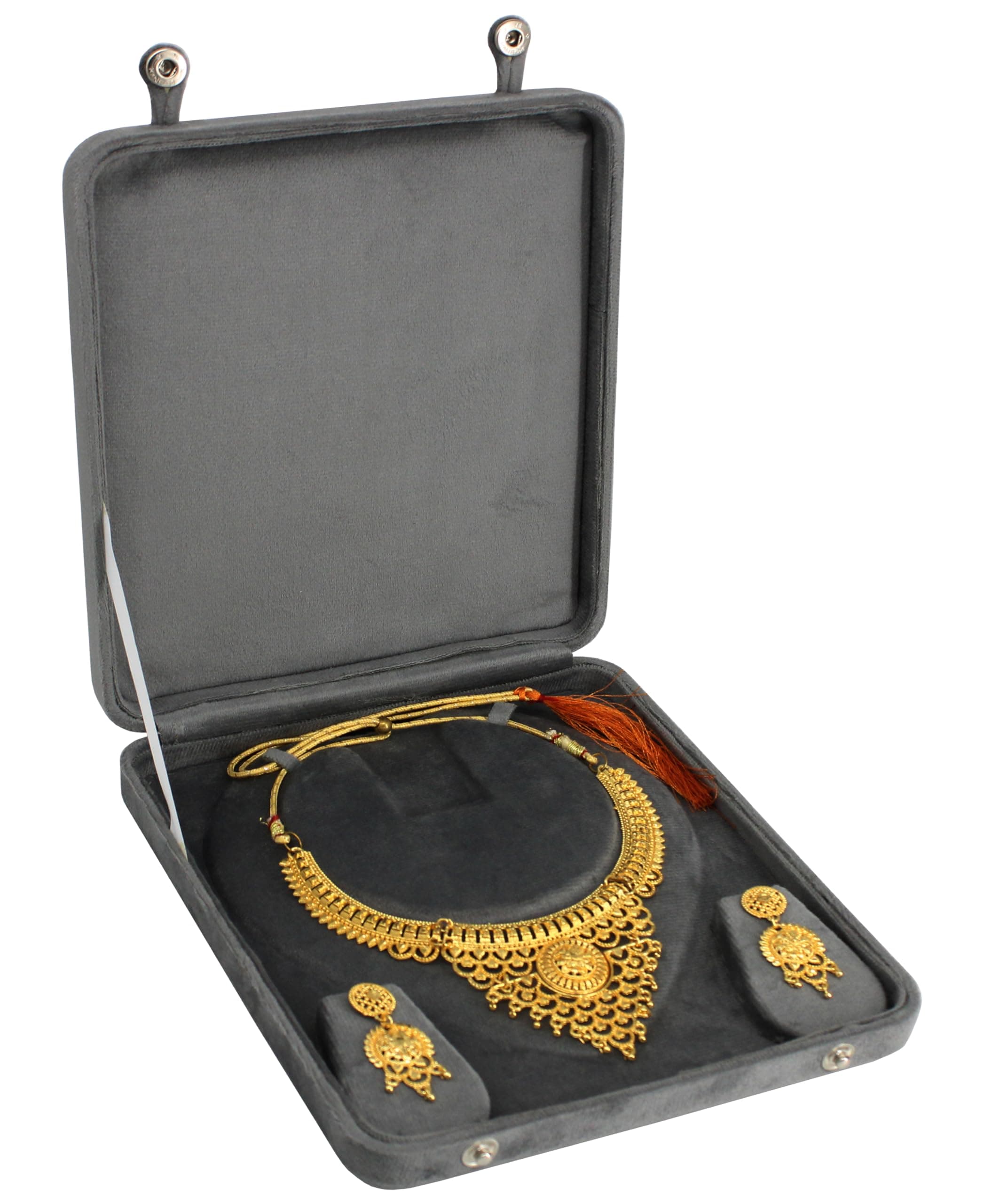 atorakushon Portable Travel Case Box Makeup Storage Jewellery Organisers Locker Set Gift Necklaces Box for Women and Girls for Earring Ring and Chains Display Wedding, Grey Velvet