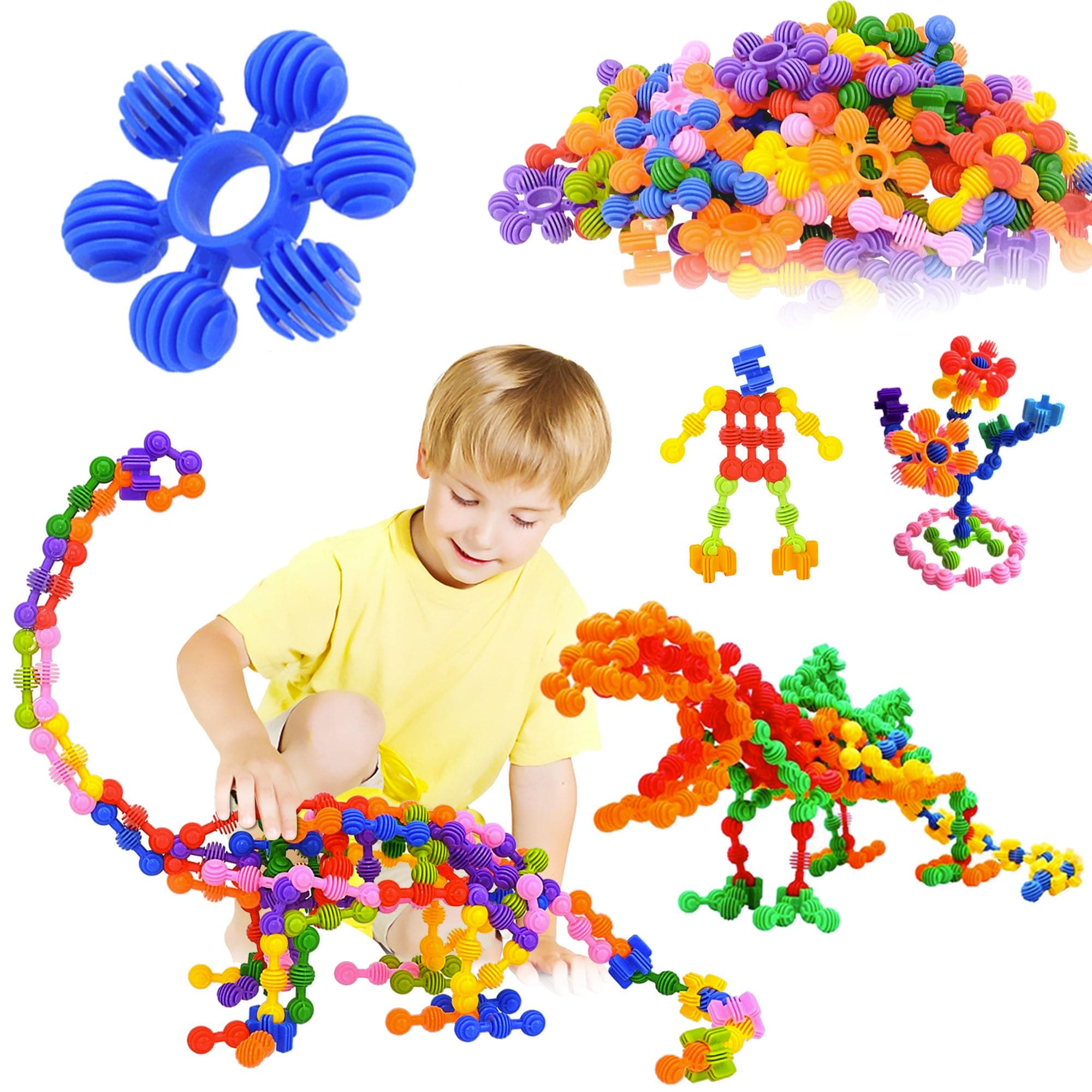 TOMYOU Kids Building Blocks STEM Toys, 120 PCS Plastic Gear Interlocking Sets That Bends - Safe Material - Toddler Educational Toy for Girls and Boys Aged 3+