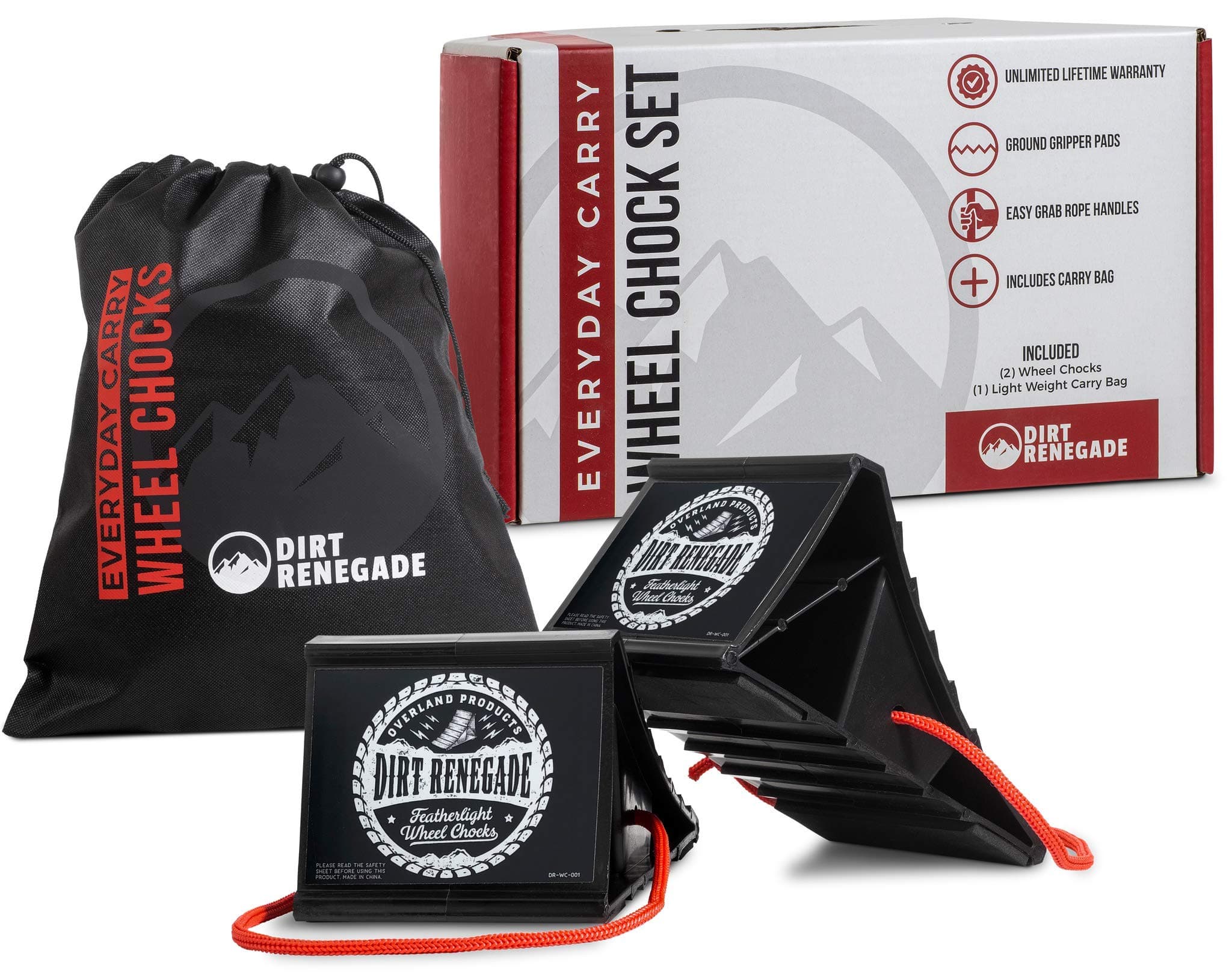 Heavy Duty Wheel Chocks Set With Lightweight Carry Bag, Grip Bottom & Rope Handle - Best for Travel Trailers, RV, Cars, Trucks, Campers, ATV, Garage Parking - Warranty