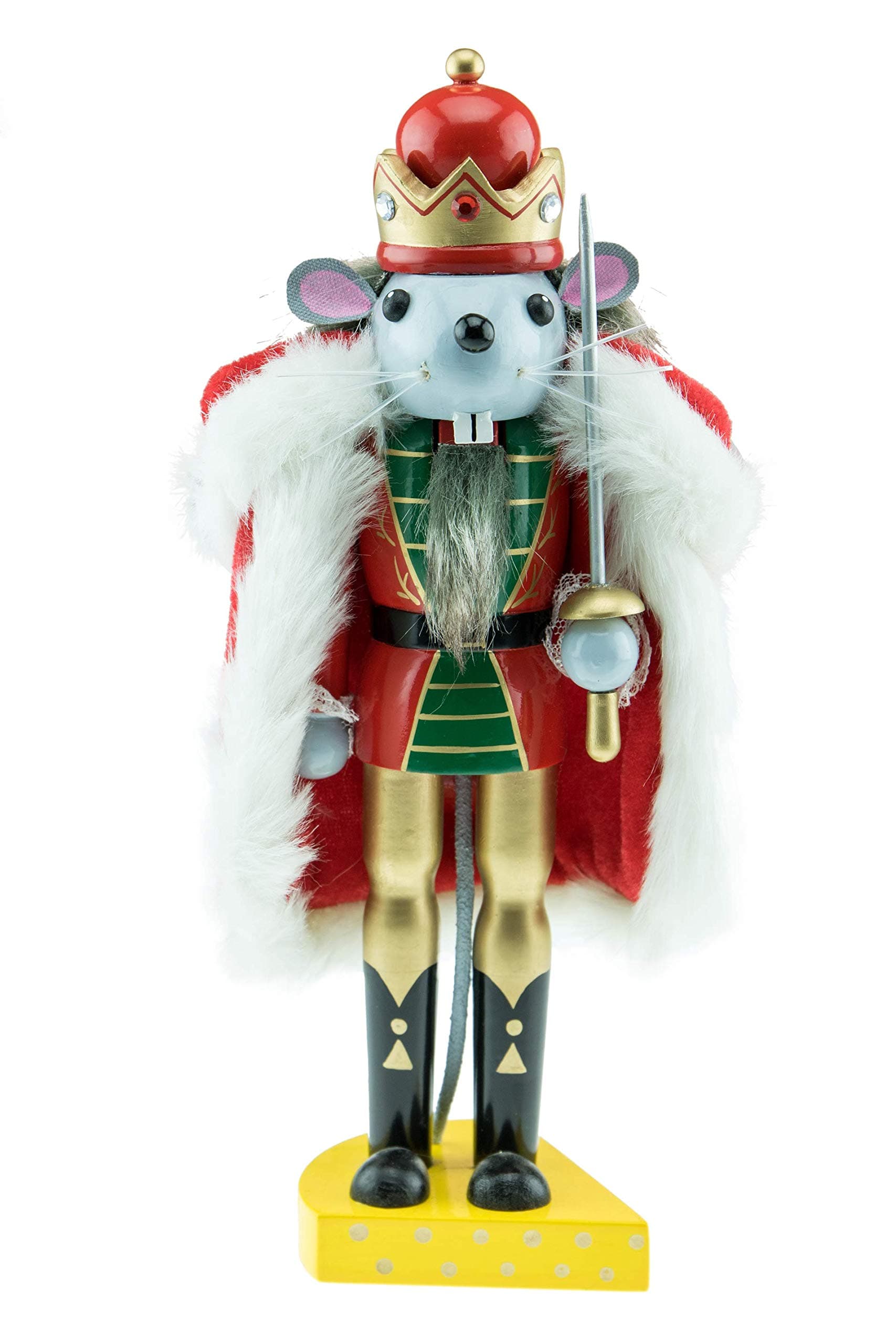 Clever CreationsTraditional Mouse King Wooden Nutcracker | Cheese Platform | Festive Christmas Decor | Stands at 10" Tall | Perfect Size for Shelves Tables