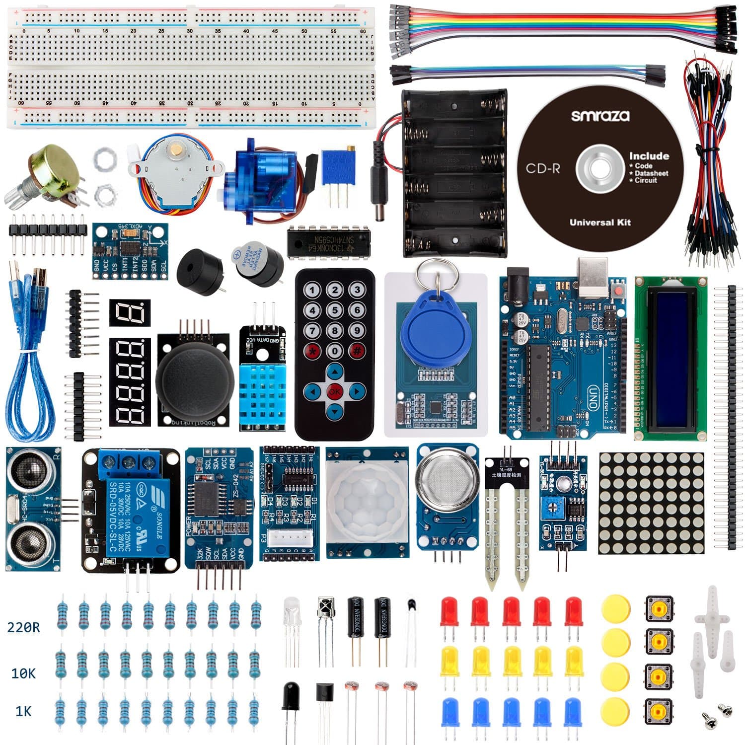 Smraza Super UNO Starter Kit with PDF Tutorial,1602LCD RFID,Servo Motor,Relay,Buzzer and More Sensors for Arduino Uno R3 Mega2560 Mega328 Robot Nano