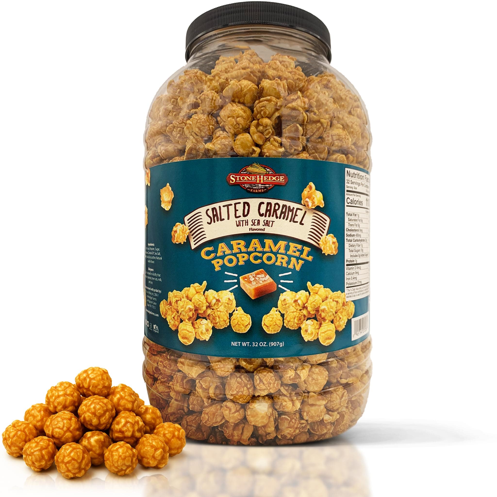 Stonehedge Farms Salted Caramel Flavored Popcorn | 32 oz Large Tub | Perfect for Holidays and Christmas | Bulk Gourmet Popped Sweet Snacks | Pop Corn Gift