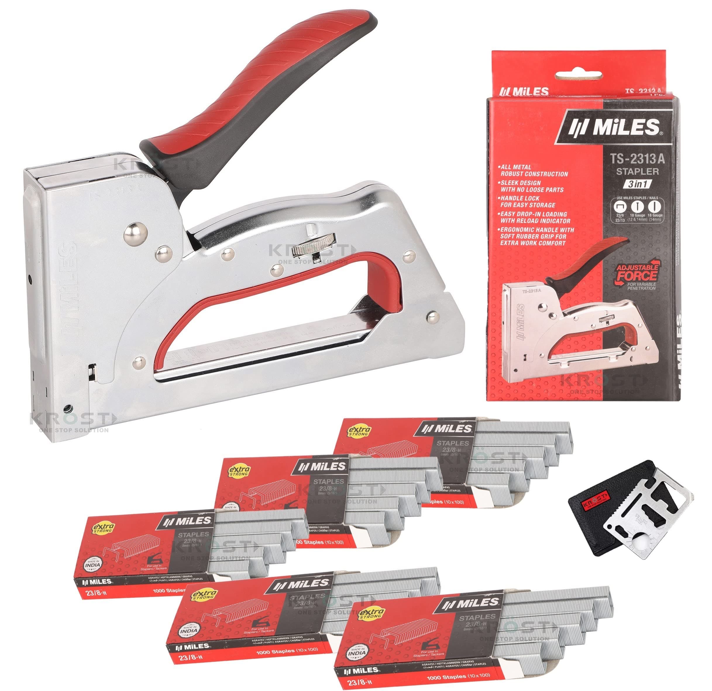 Tools Centre Nailer & Stapler 3 in 1 Kangaro Miles All Metal Body TS-2313A Gun Tacker, Staple Gun With Free 5000 Staples.