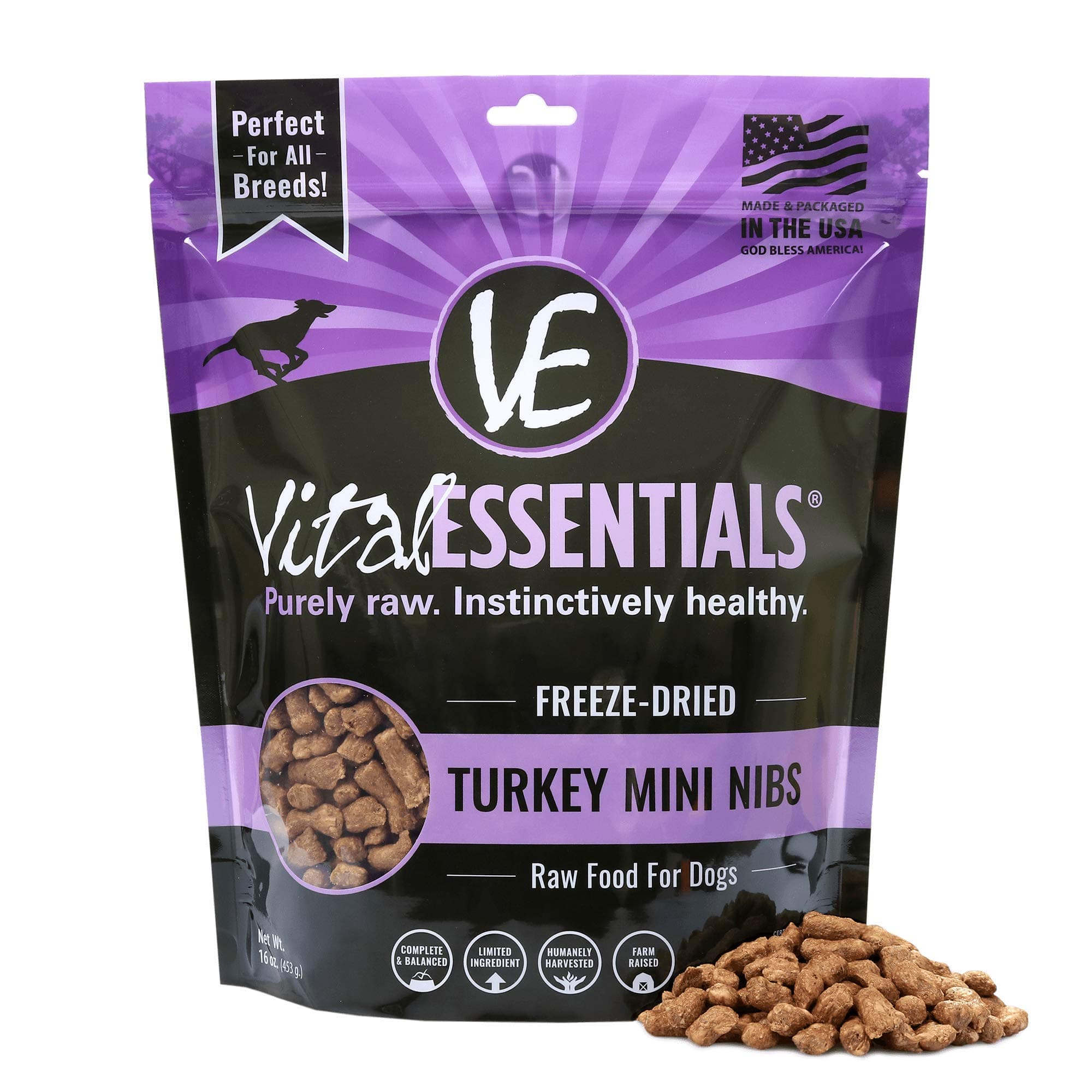 Vital Essentials Freeze Dried Dog Food, Turkey Mini Nibs 16 oz