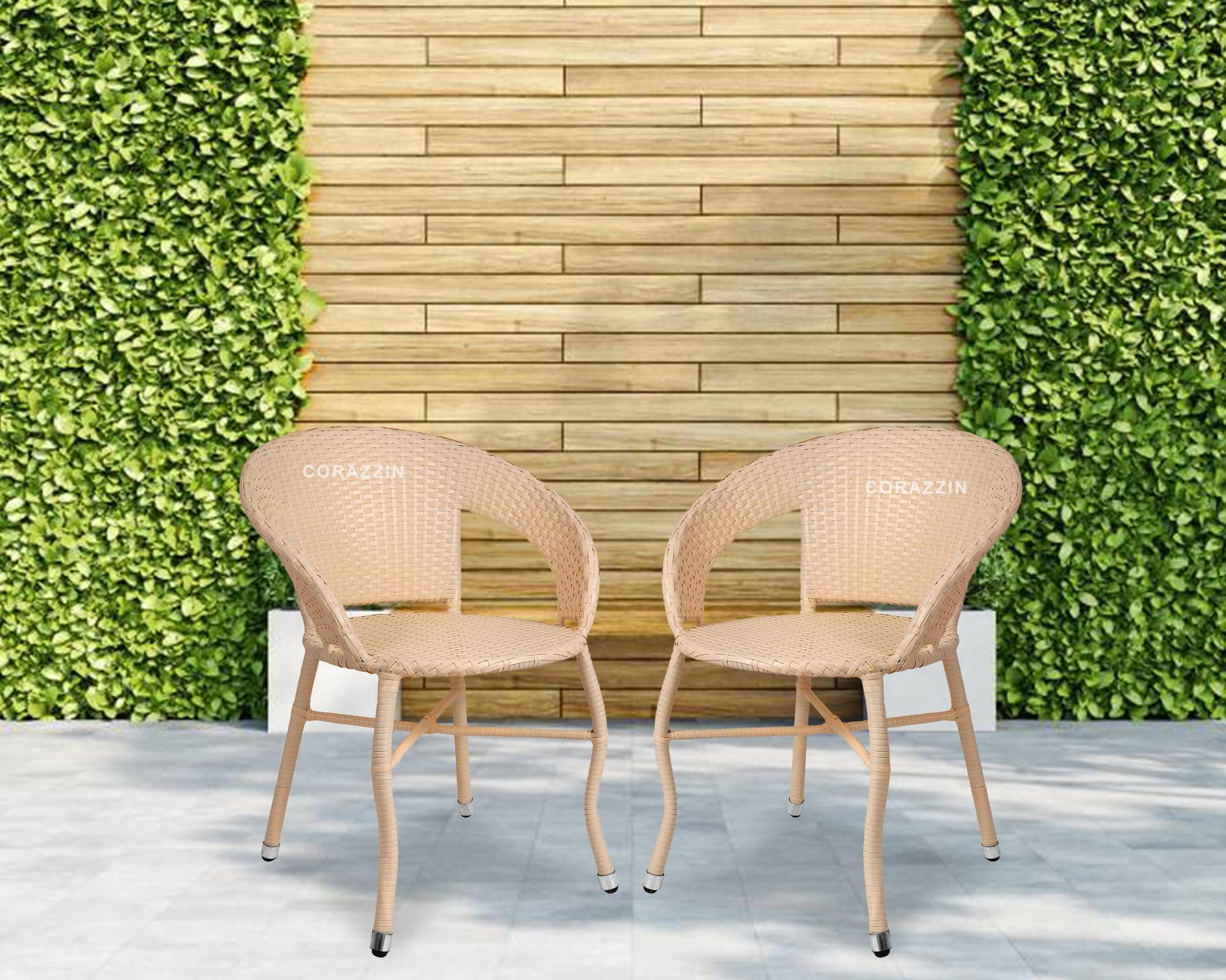 Garden Patio Seating Chairs for Balcony Outdoor Furniture Set of 2 Chairs (Cream, 49 x 46 x 79 cm)