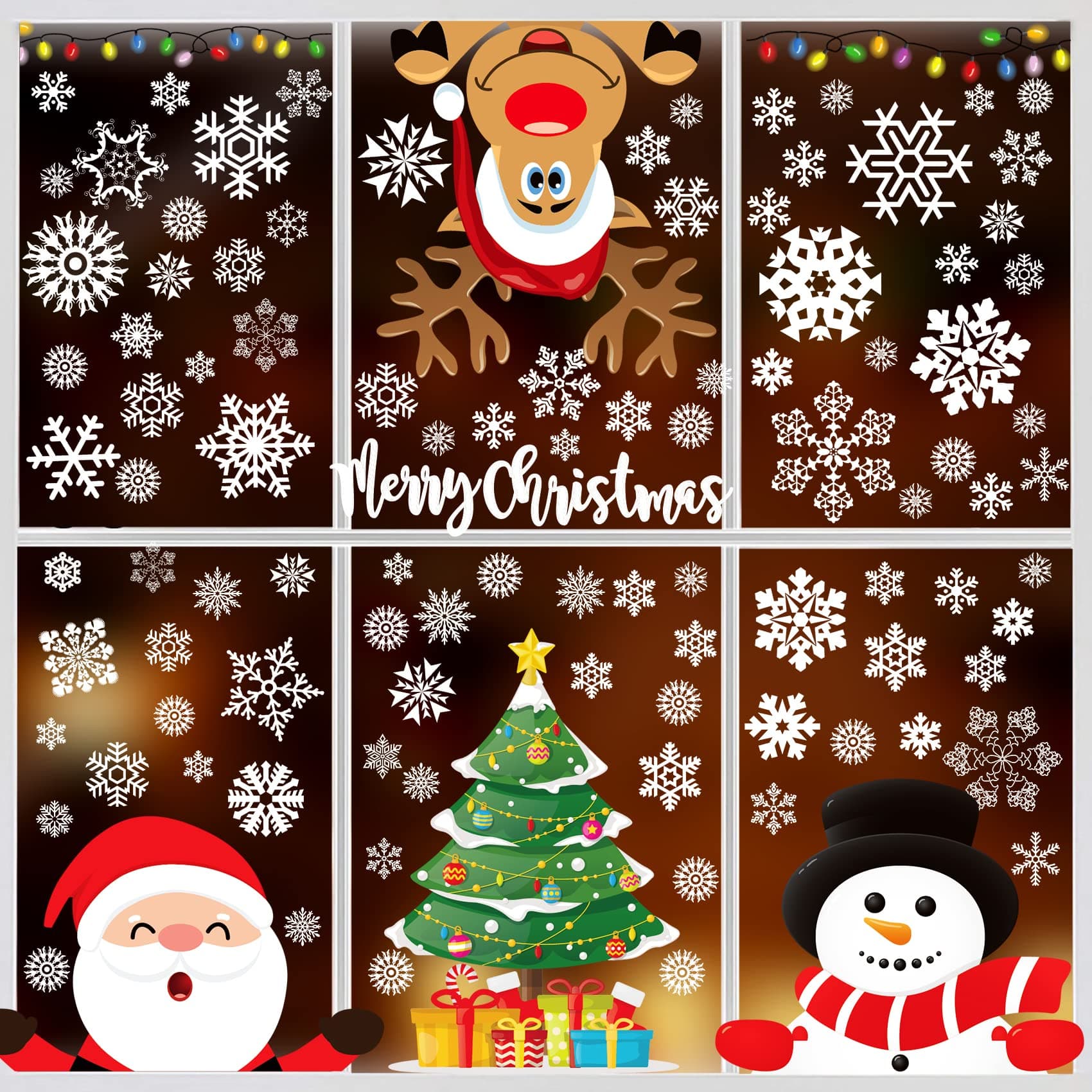 Joy Bang Christmas Window Clings Decorations, Xmas Tree Snowflake Snowman Santa Claus Deer Window Stickers Clings Decals Decor, Christmas Decorations Indoor