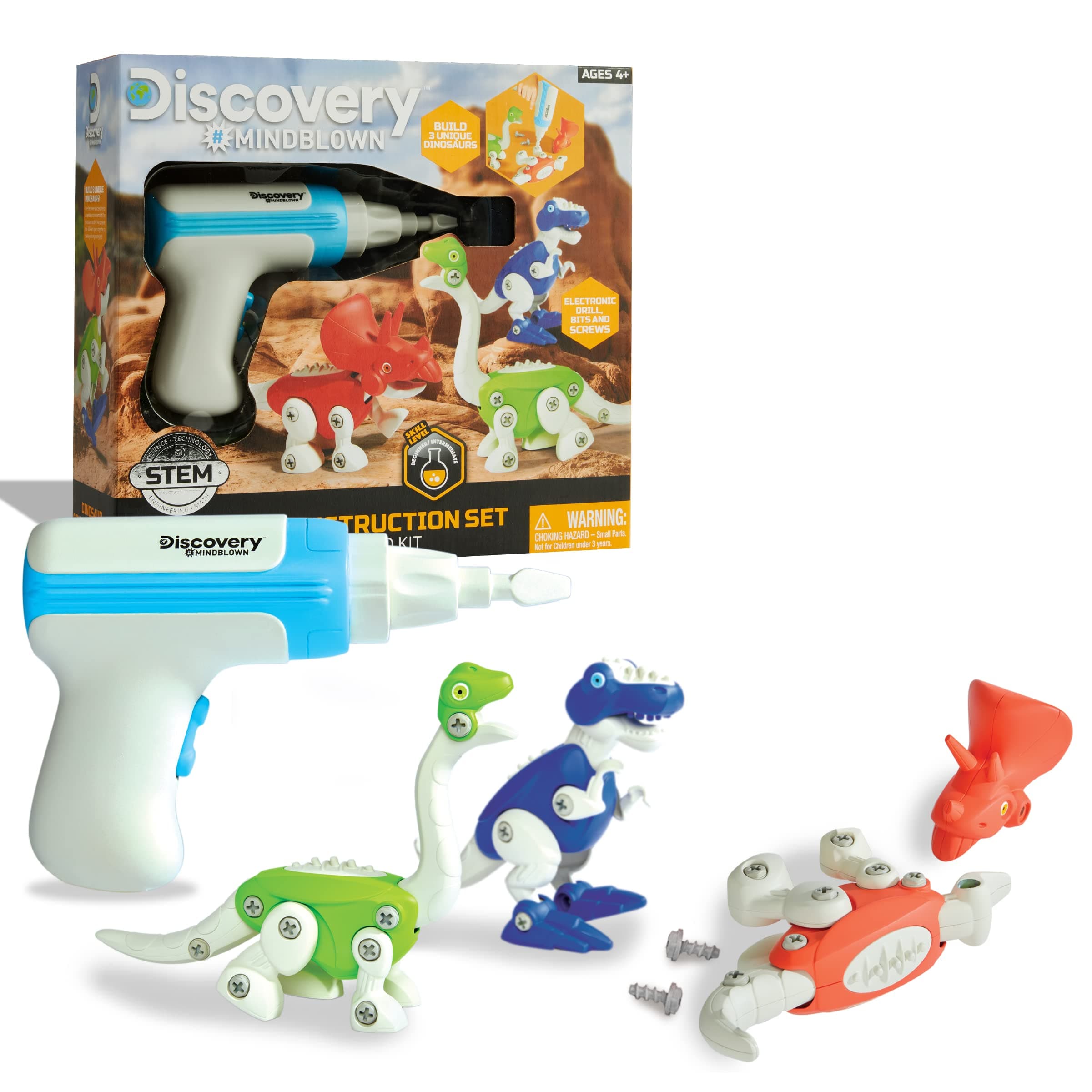 Discovery™ Dinosaur Construction Set, 90-Piece Action Model Build Kit, Kid-Safe Electronic Tools & Screws, Create T-Rex Triceratops, Prehistoric Monster Learning STEM Toy for Paleontologists