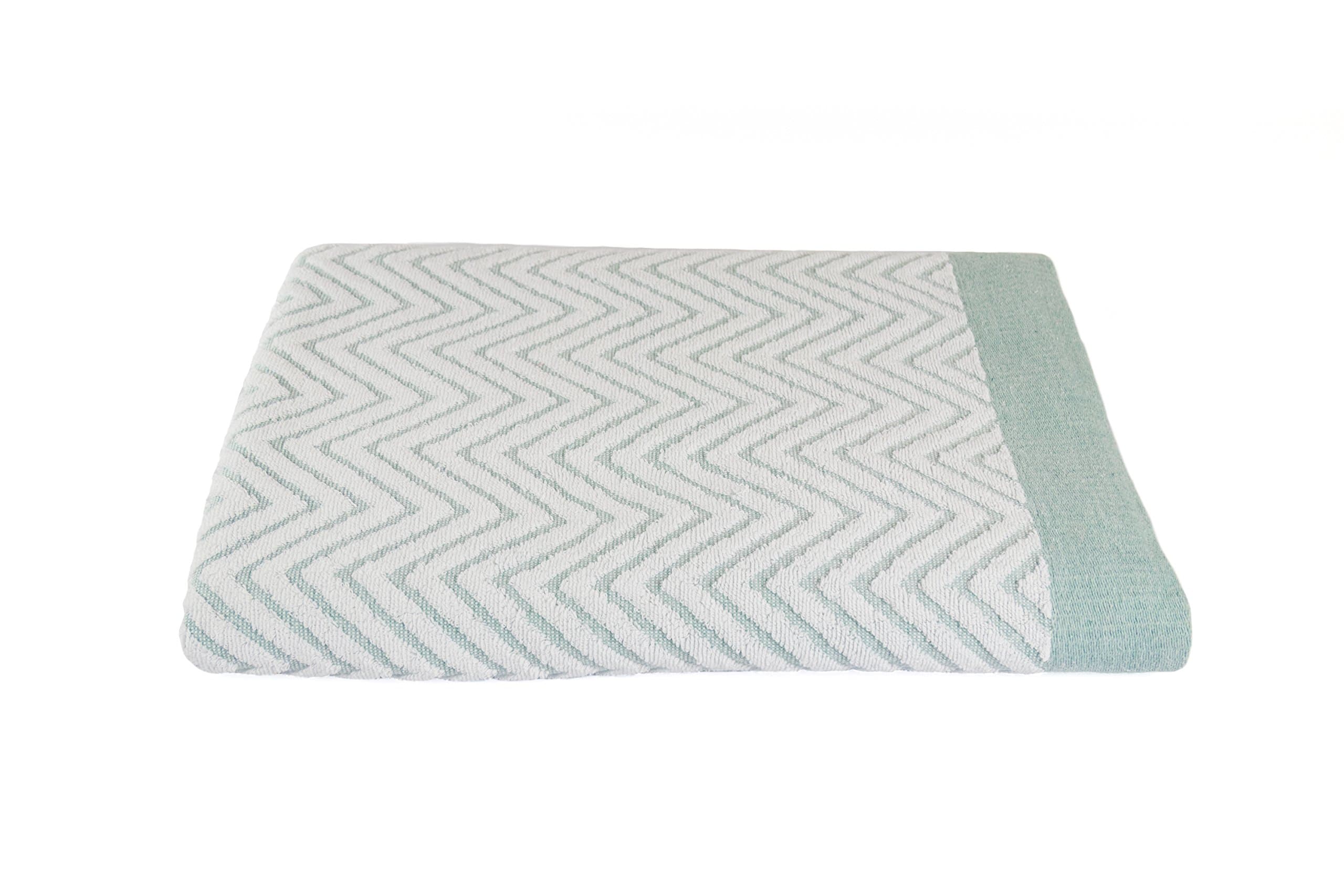 Luxuriously Oversized Bleach Safe Beach Towel Chevron Design- Fibertone by 1888 Mills, Seafoam 35x70