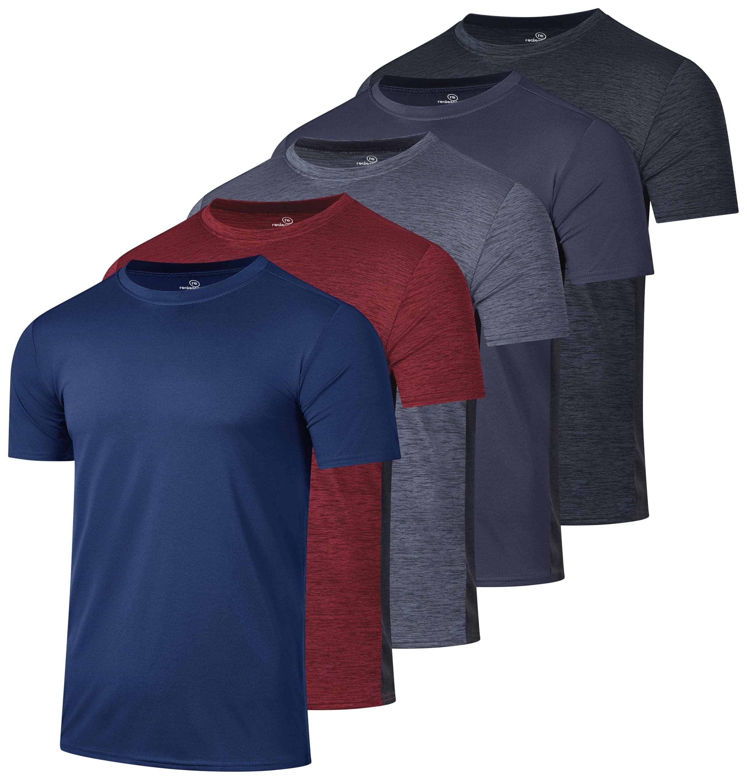 5 Pack: Men’s Short Sleeve Dry Fit Active Crew Neck T Shirt - Athletic Running Gym Workout Tee Tops