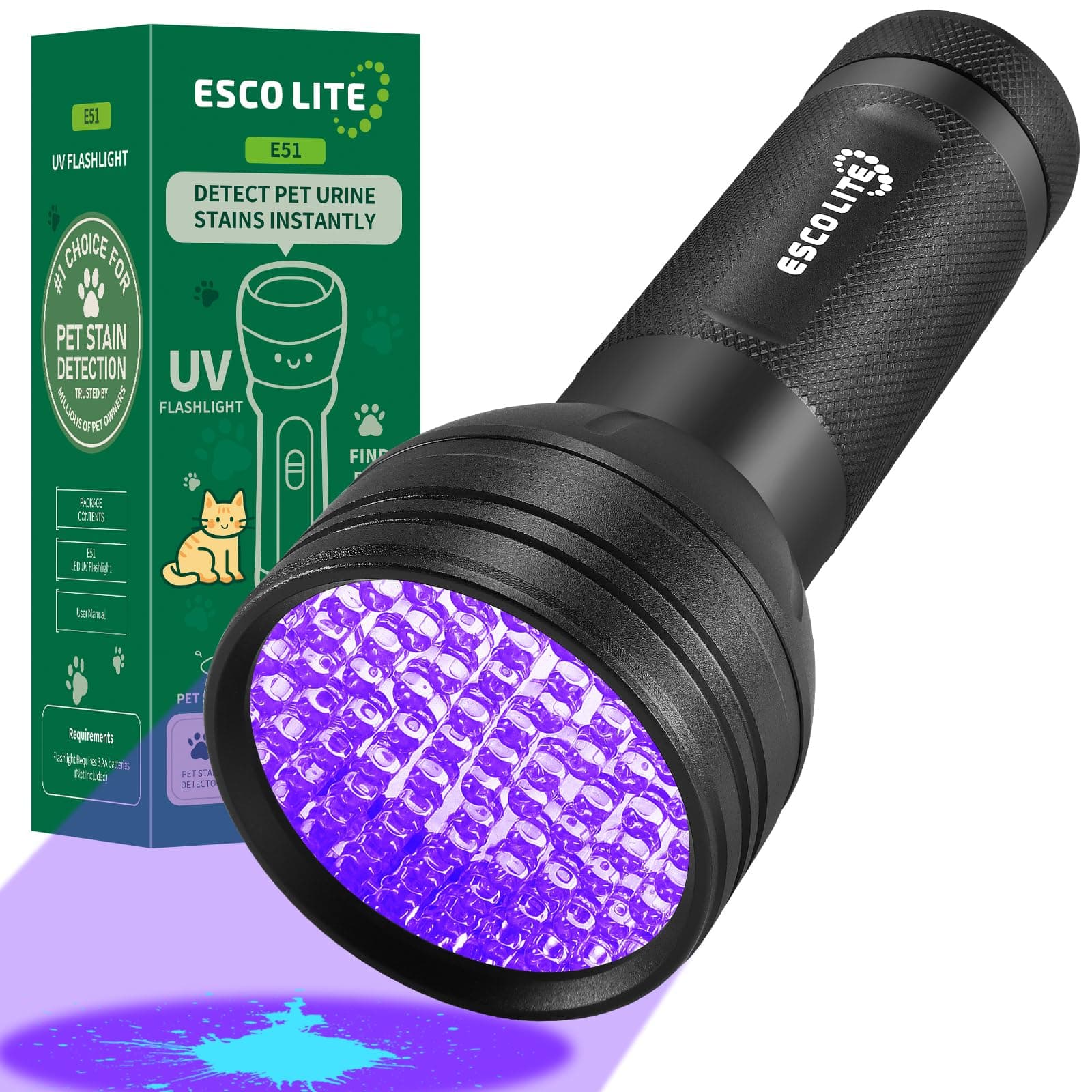 UV Black Light, 51 395 nM Ultraviolet Blacklight Detector for Dog Urine, Pet Stains and Bed Bug, Led Flashlight